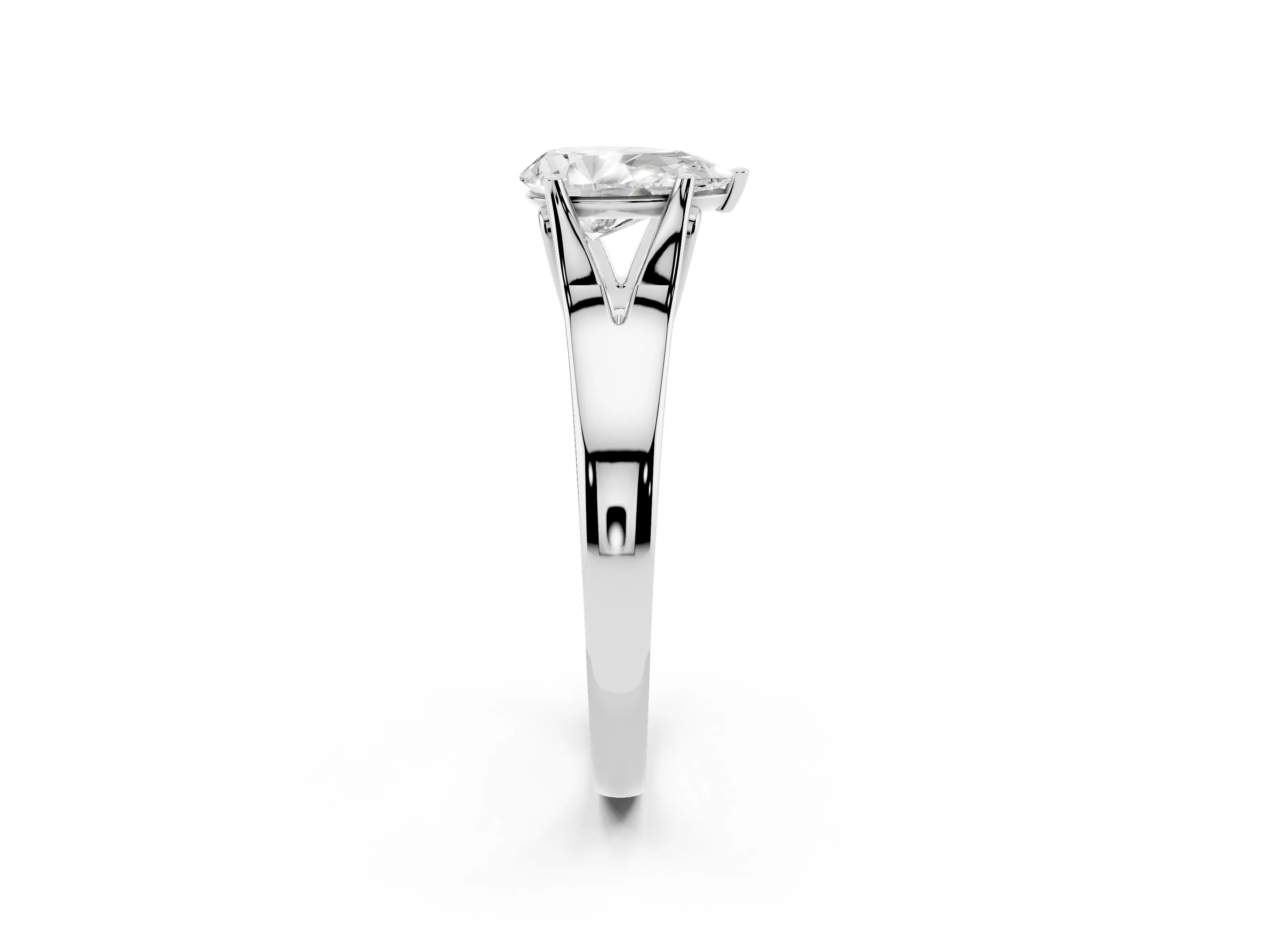 Pear Cut Diamond Solitaire Ring Set in White gold with Arched Cathedral Band and Prong Setting