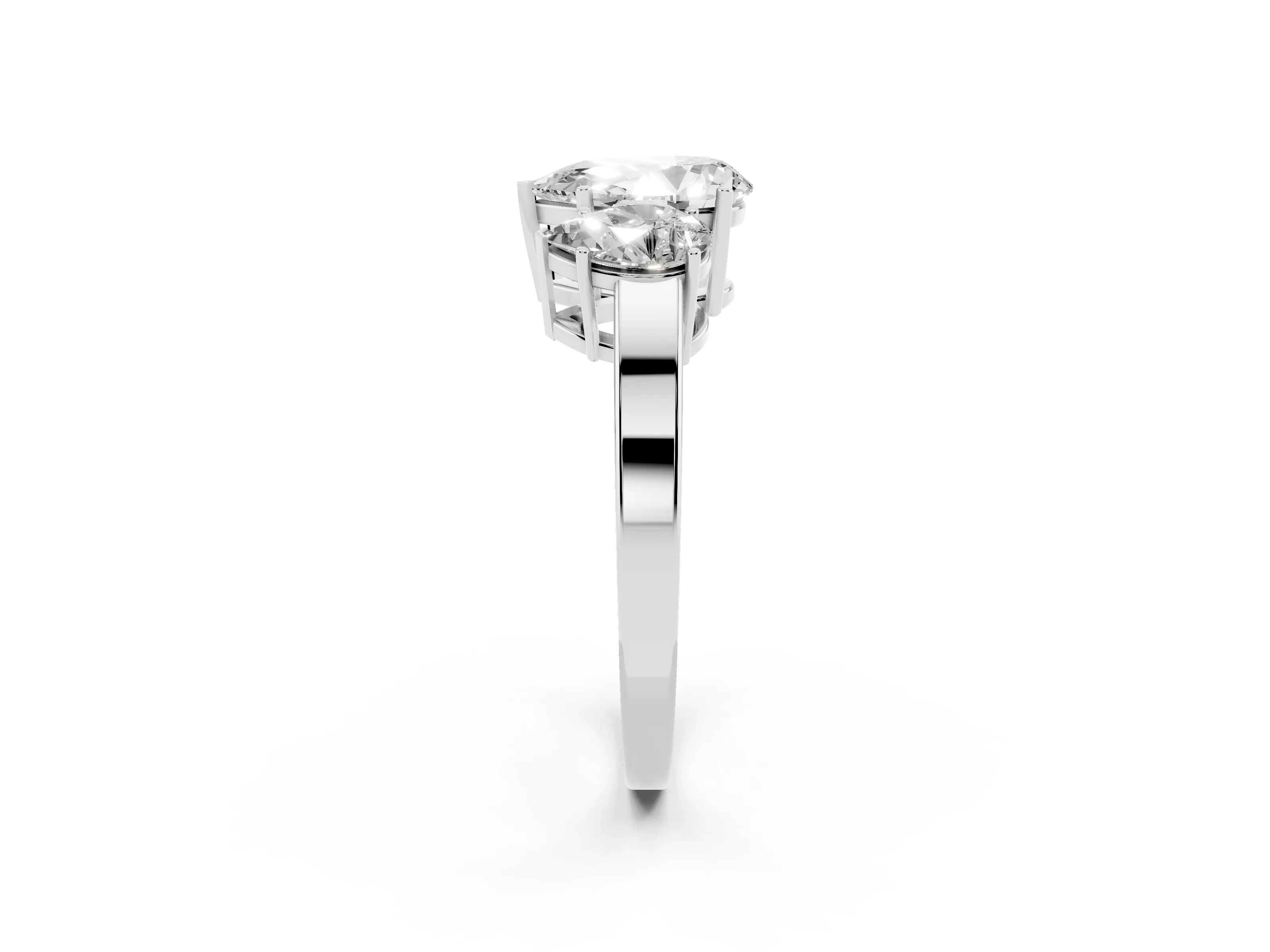 Pear Cut Diamond Three-Stone Engagement Ring Set in Silver with Flat Band