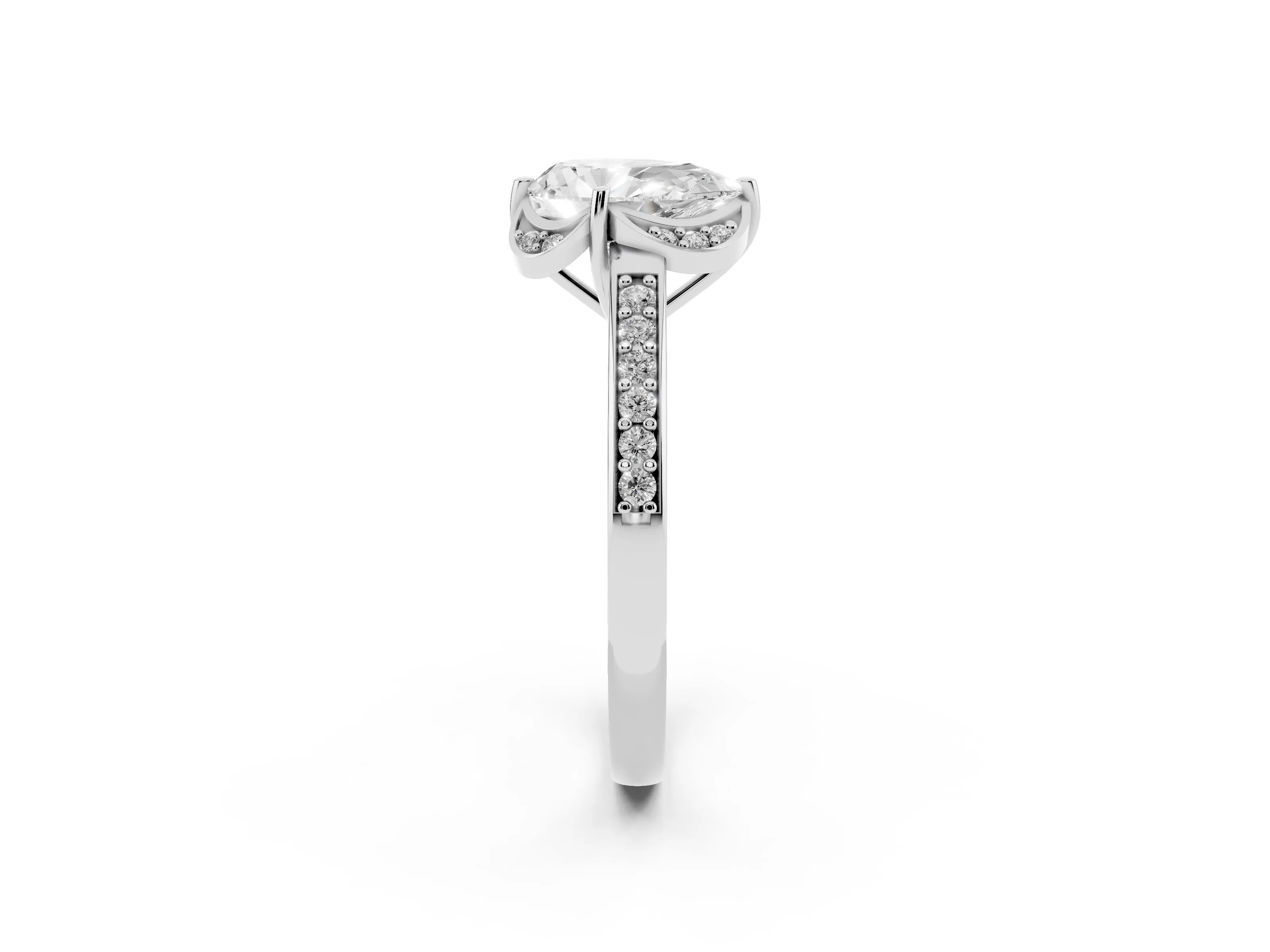 Pear Cut Diamond Halo Ring Set in Platinum with Channel Set Band and Prong Setting