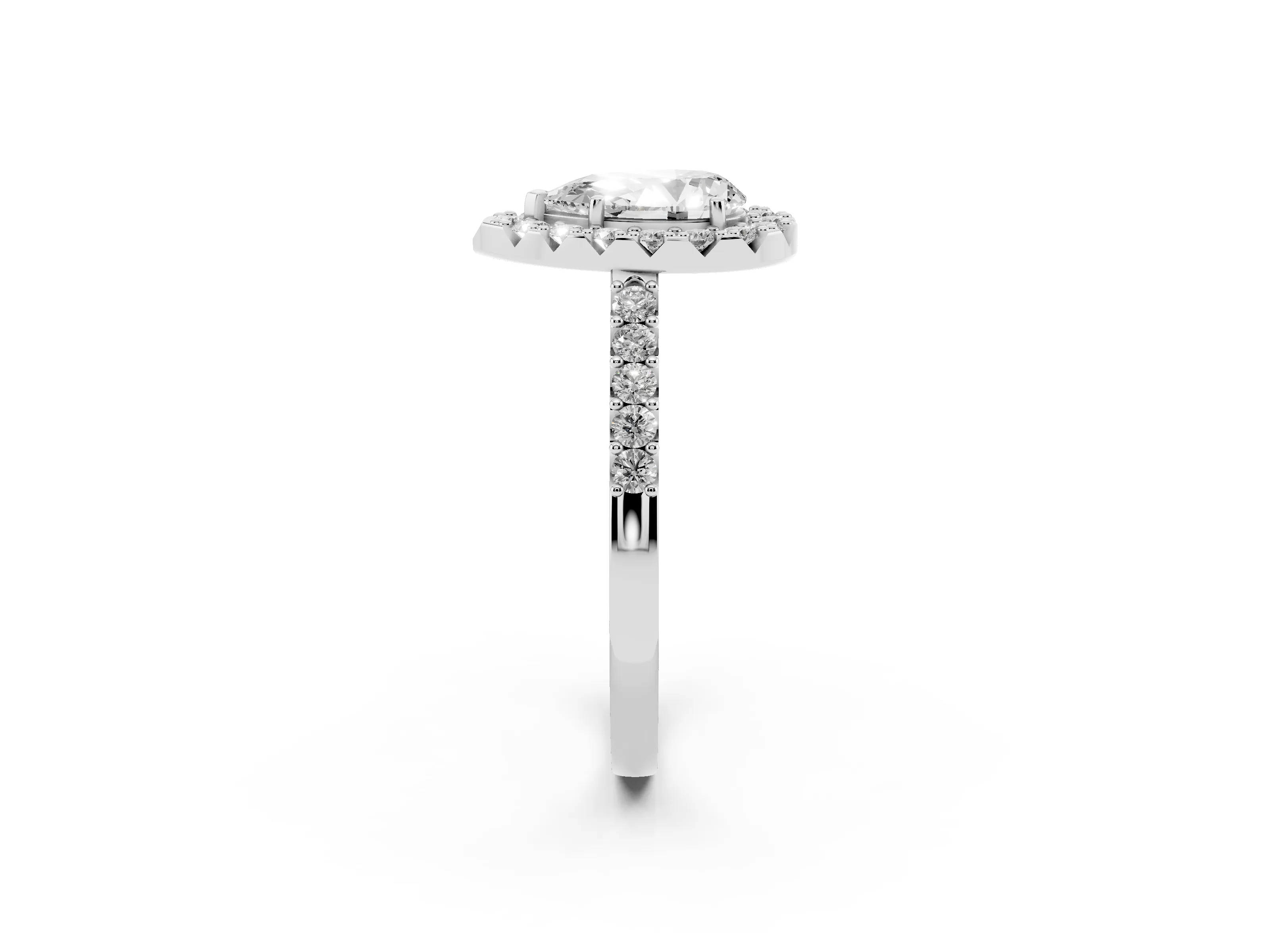 Pear Cut Diamond Halo Pavé Solitaire Ring Set in Silver with Prong-Set Center Stone