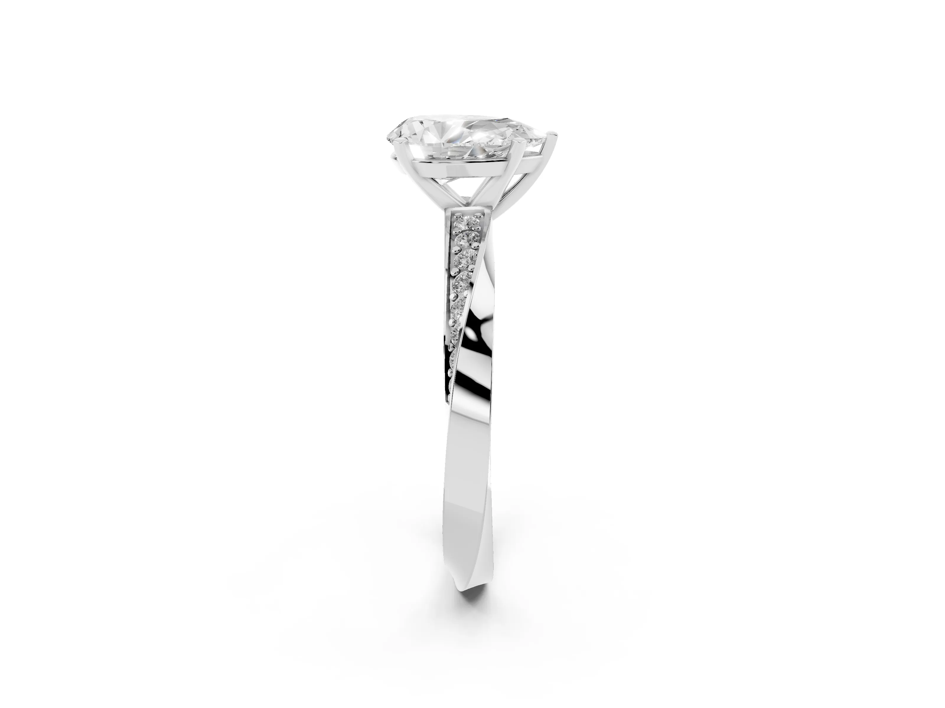 Pear Cut Diamond Engagement Ring Set in Silver with Side Stone Accents and Prong Setting