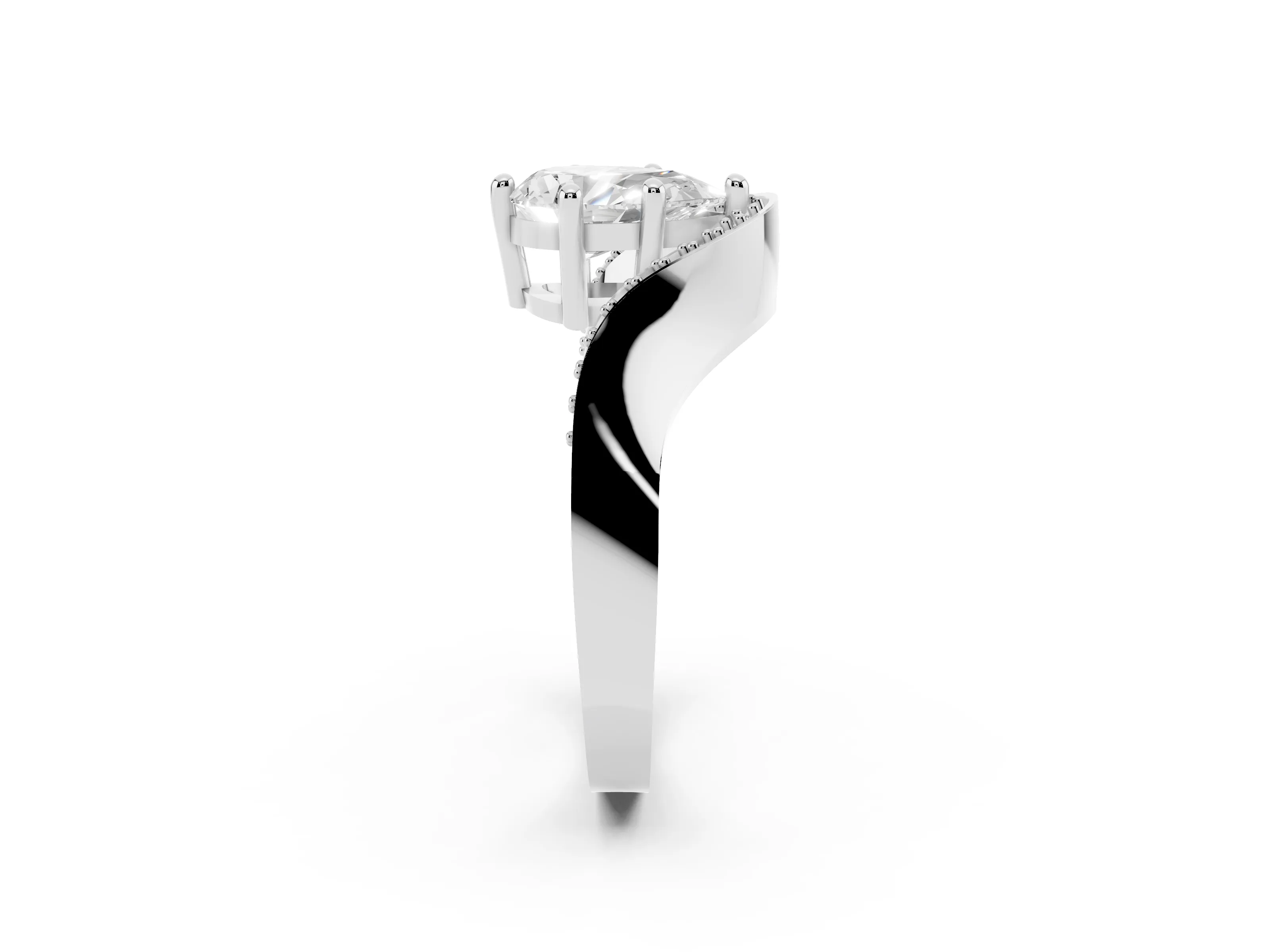 Pear Cut Diamond Solitaire Engagement Ring Set in White gold with Pavé Shoulders