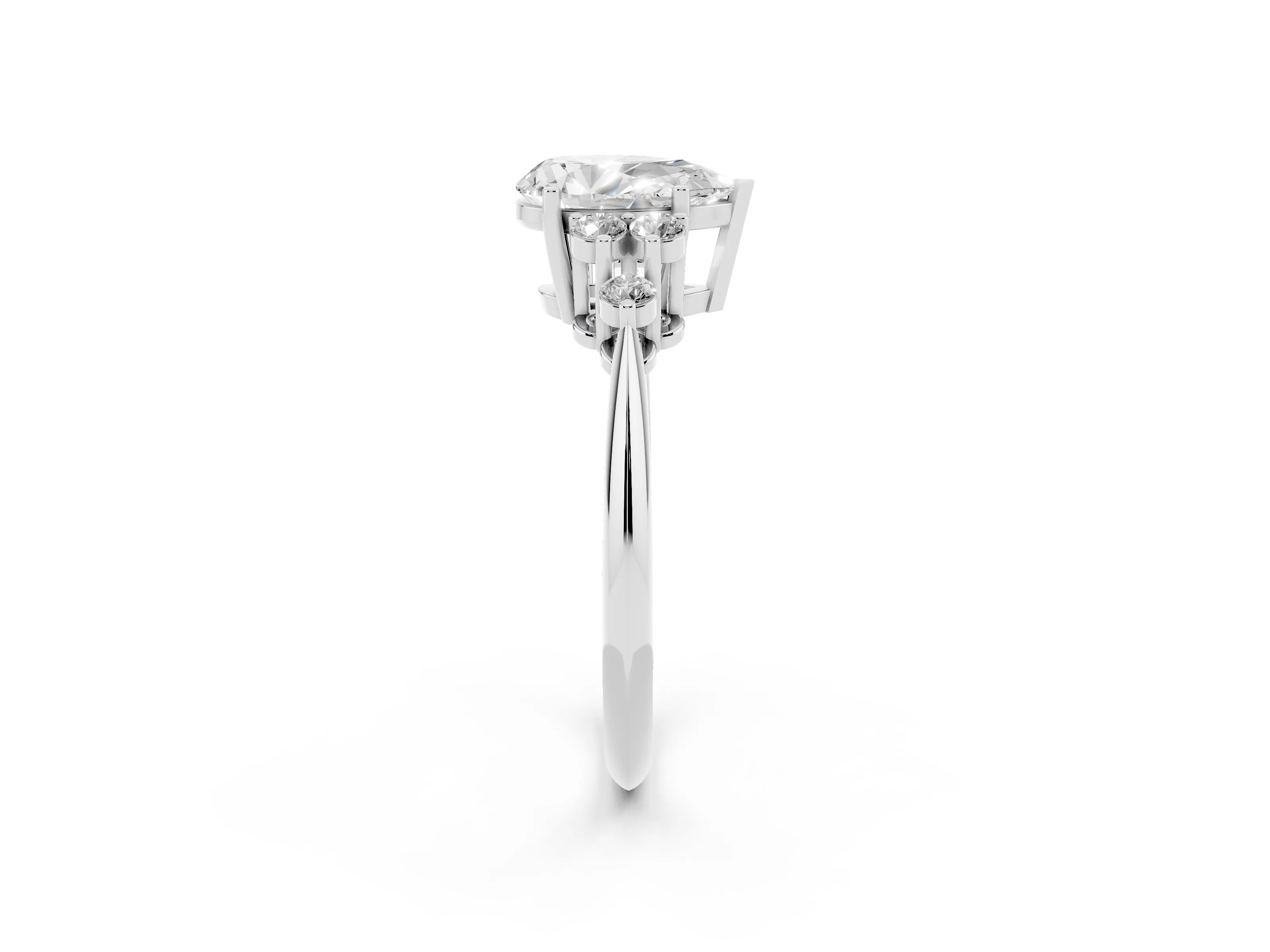 Pear Cut Diamond Cluster Ring Set in Platinum with Plain Band and Prong Setting