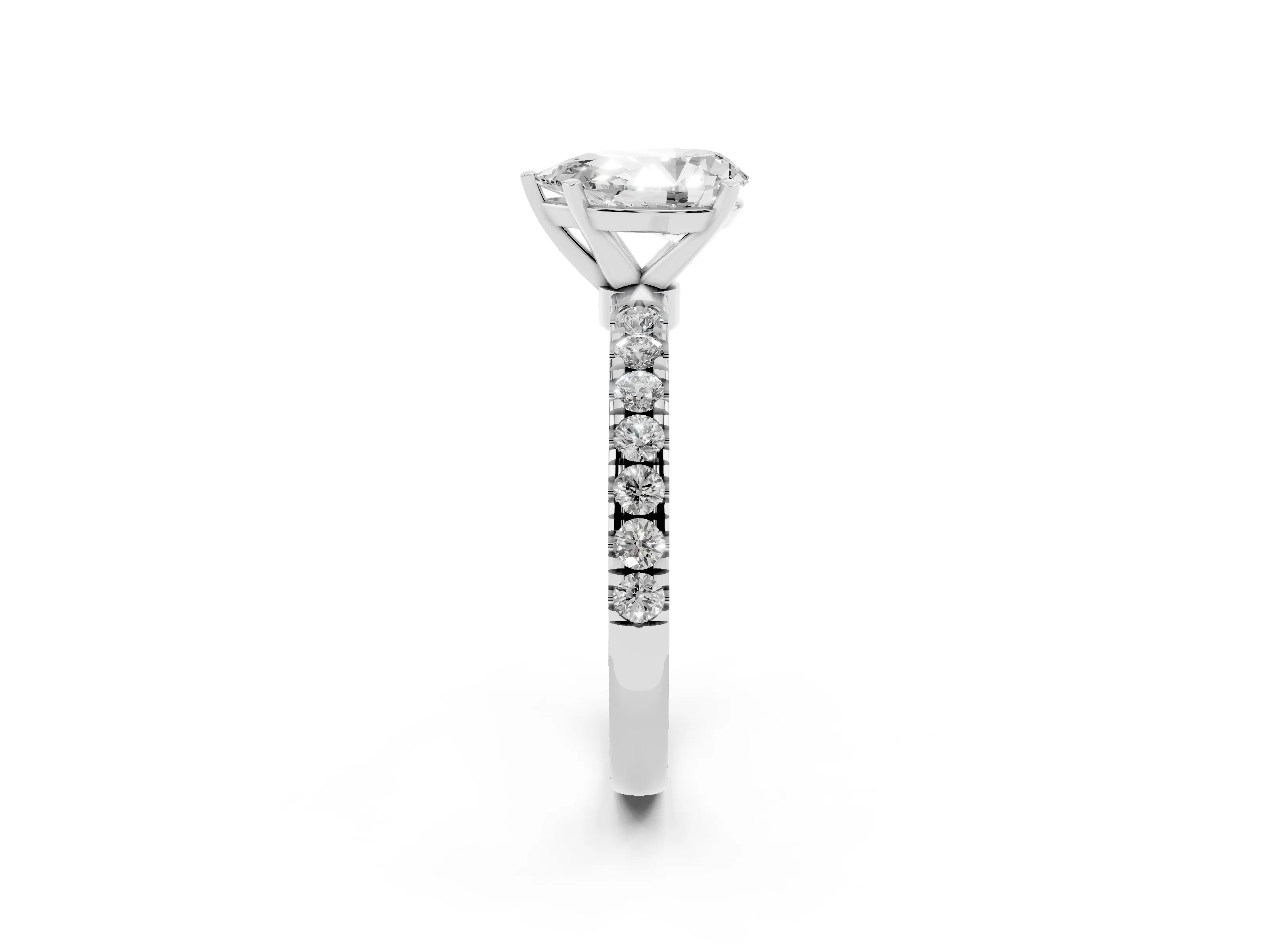 Pear Cut Diamond Solitaire Ring Set in White gold with Pavé Accents and Prong Setting