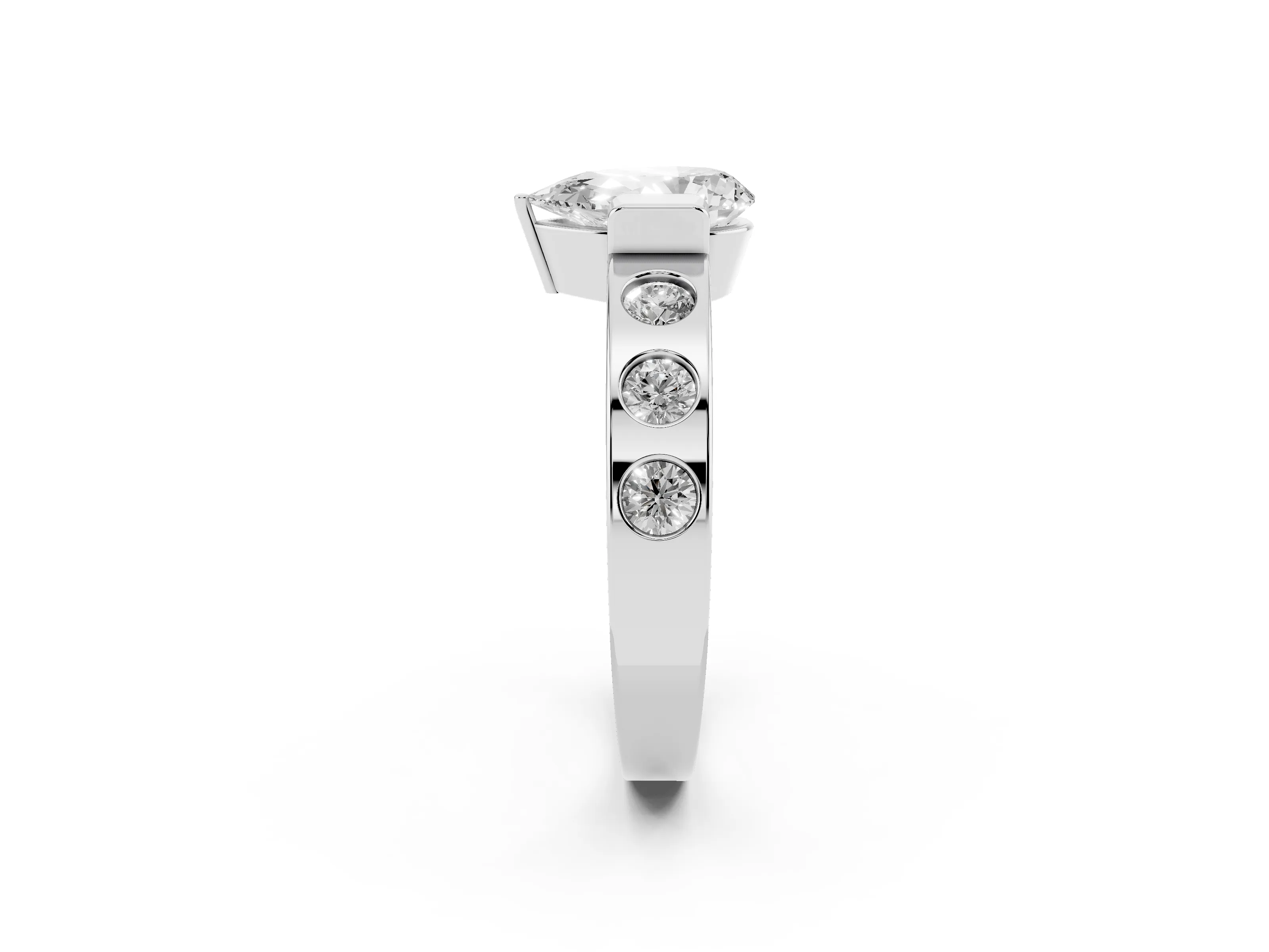 Pear Cut Diamond Channel-Set Band Ring Set in Silver with Bezel Prong Setting
