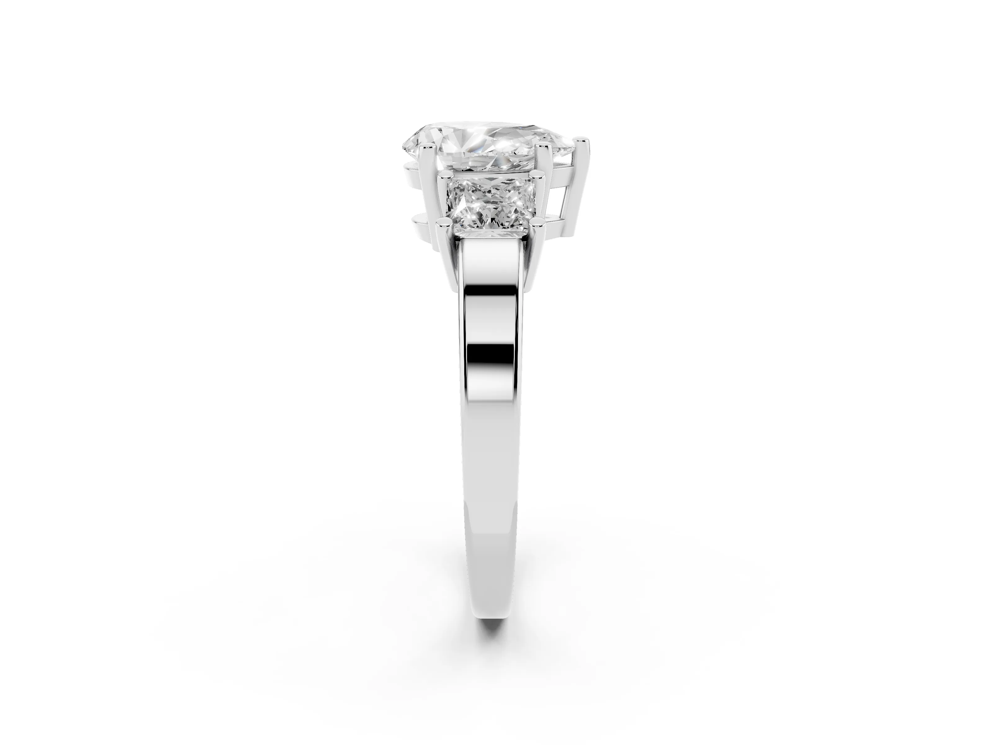 Three-Stone Pear Cut Diamond Solitaire Ring Set in Platinum with Prong Setting