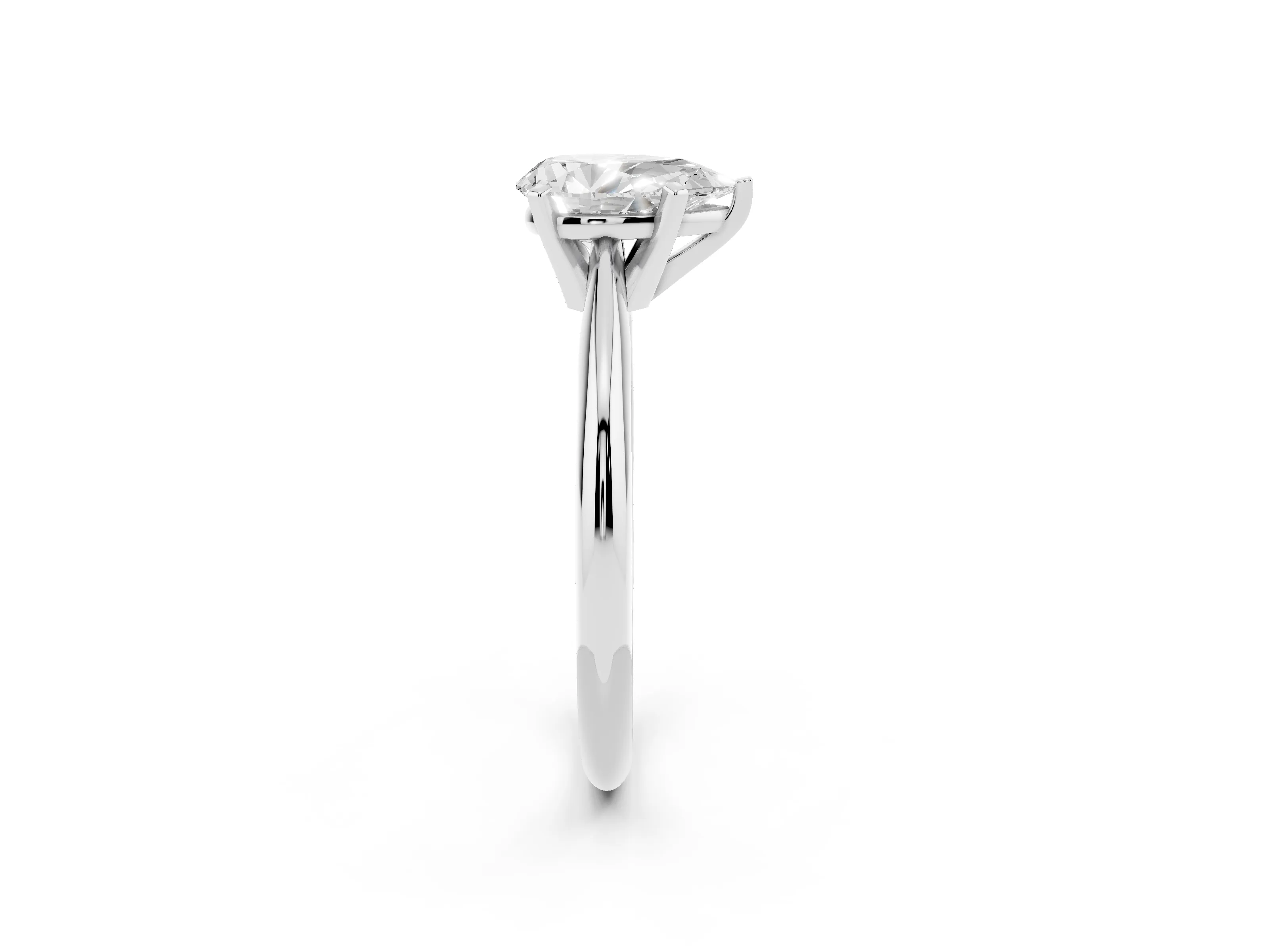 Pear Cut Diamond Solitaire Ring Set in Platinum with Prong Setting on a Plain Round Band