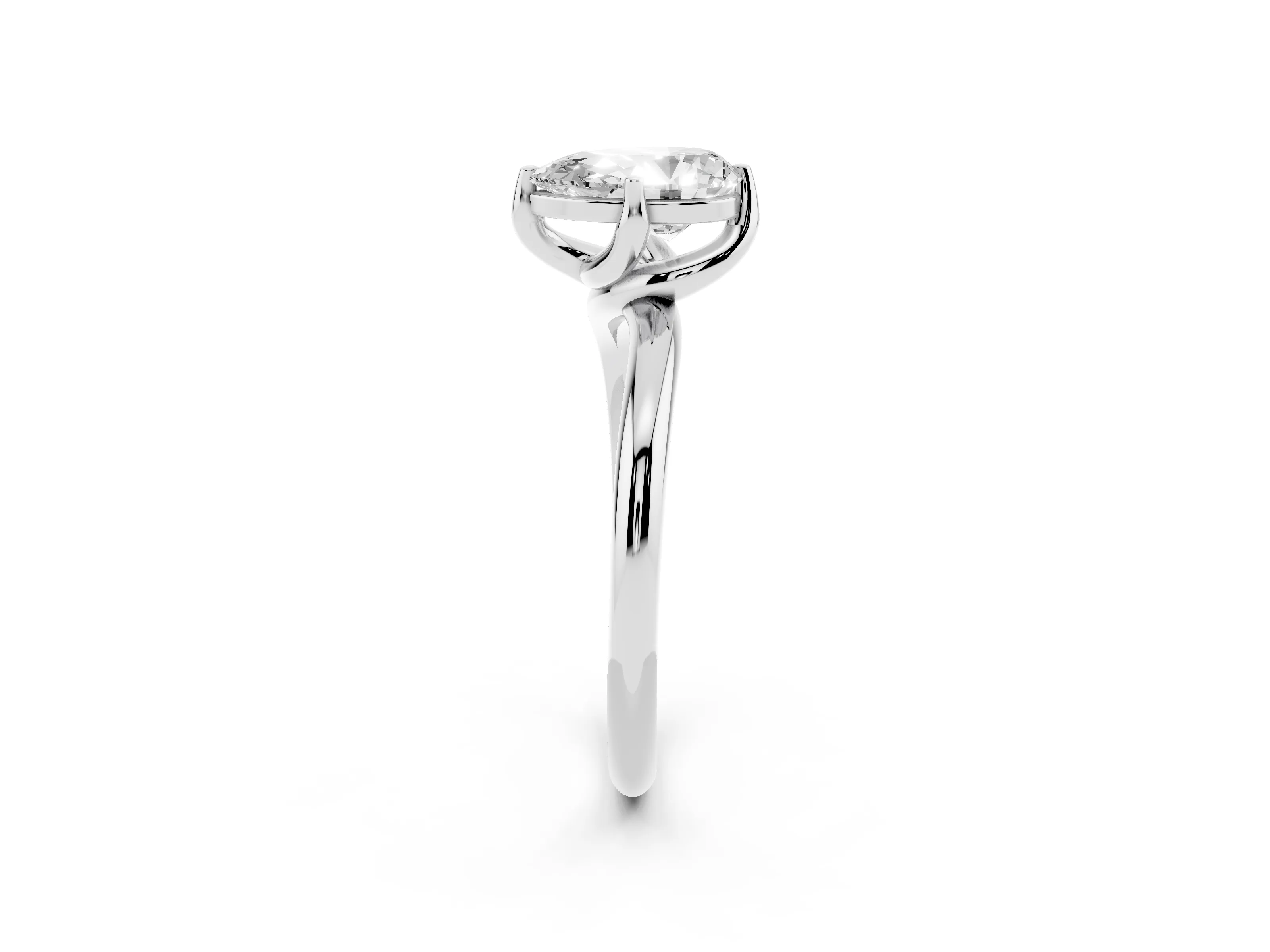 Pear Cut Diamond Solitaire Engagement Ring Set in Platinum with Classic Plain Band