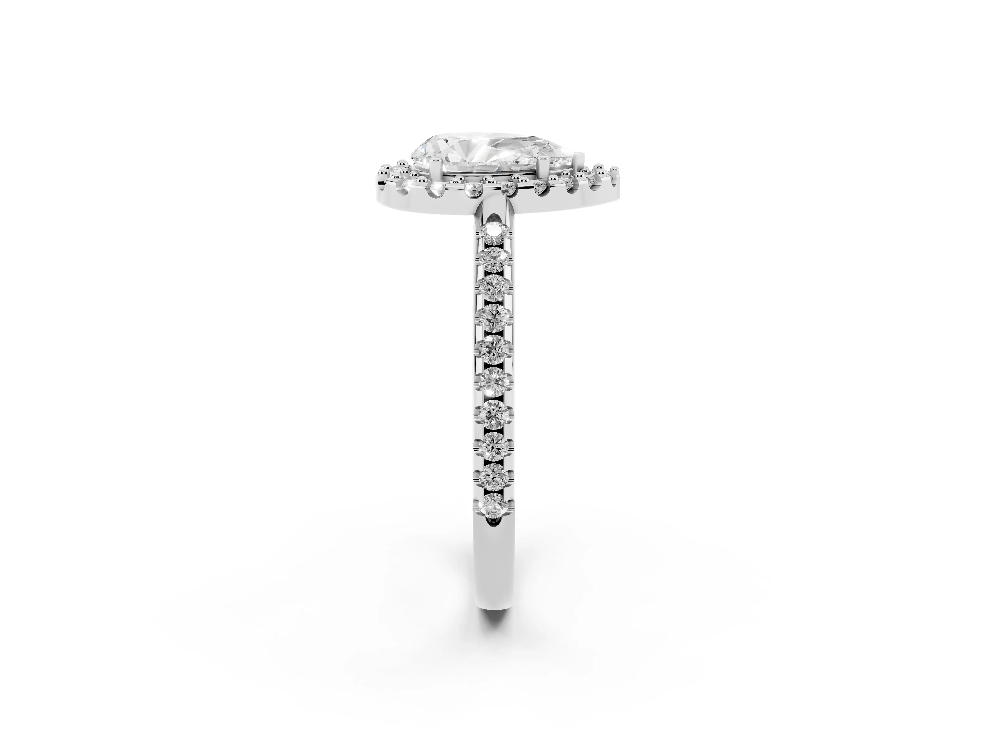 Pear Cut Diamond Pavé Halo Ring Set in Platinum with Prong Setting