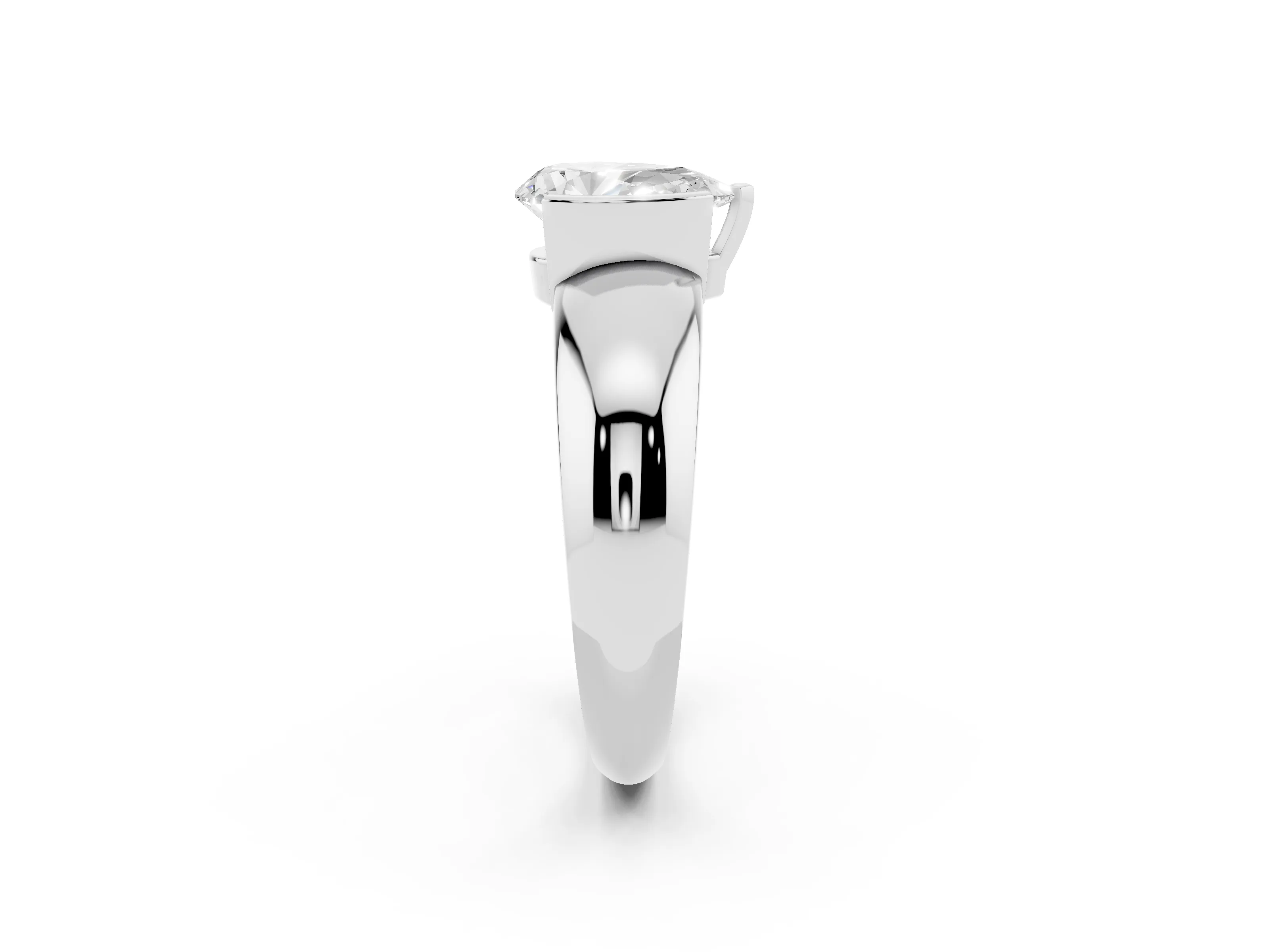 Pear Cut Diamond Solitaire Tension Set Ring Set in White gold with Wide Band