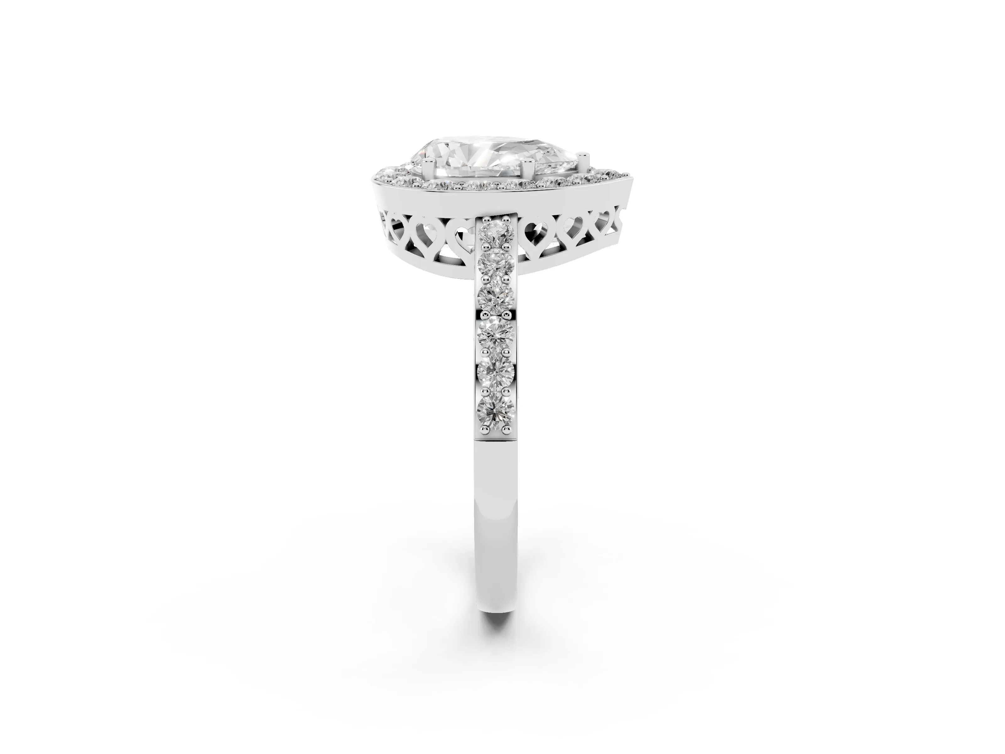 Pear Cut Diamond Halo Ring Set in Platinum with Pavé-Setting Band and Open Prong Center
