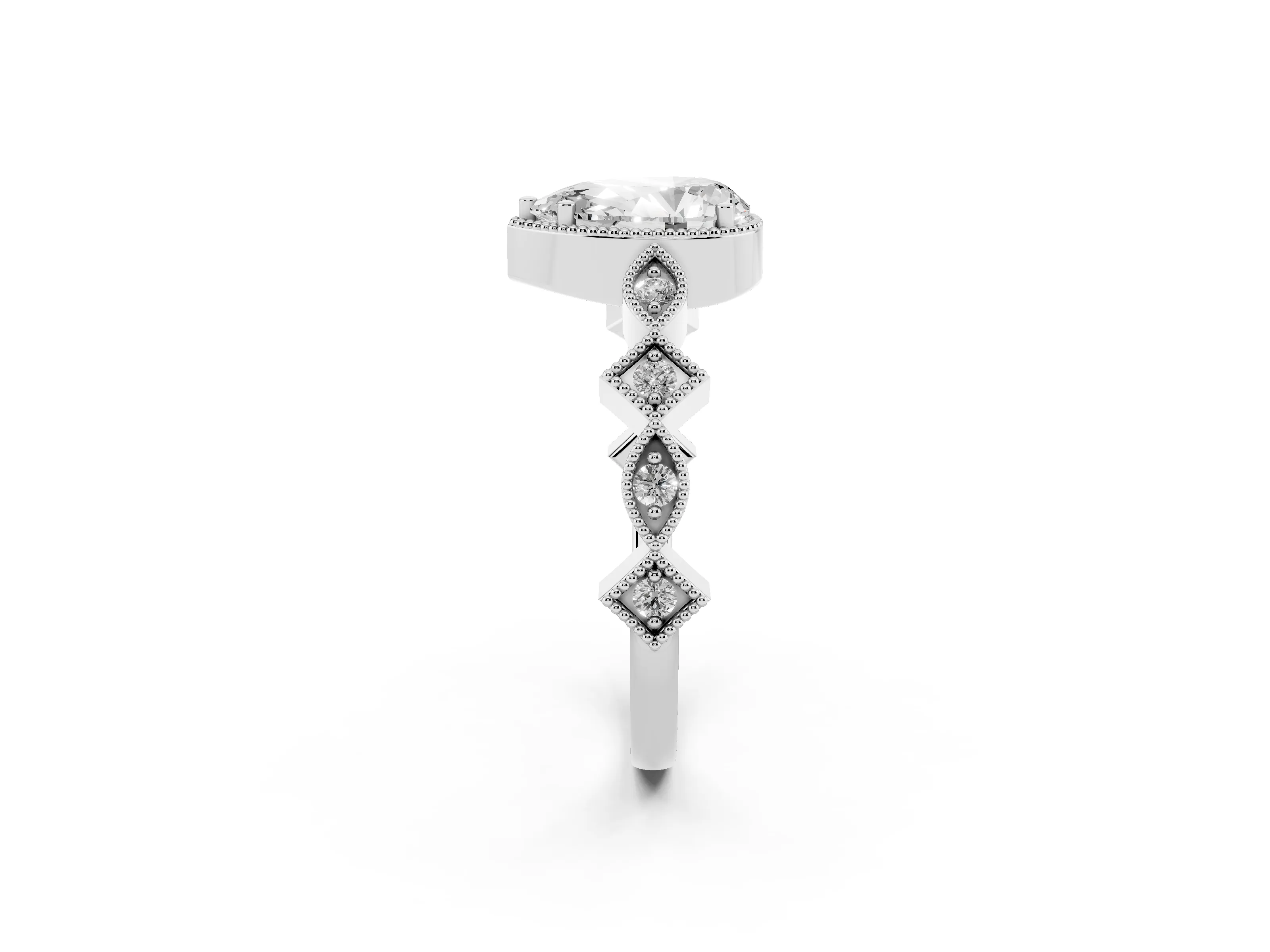 Pear Cut Diamond Milgrain Marquise Twist Band Ring Set in White gold with Prong Setting