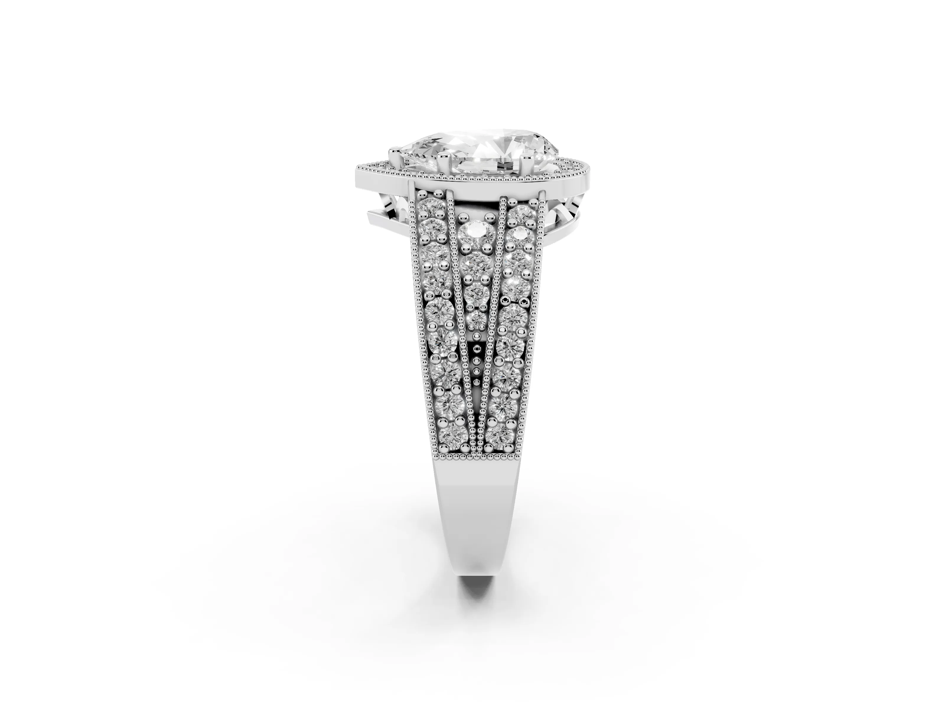Pear Cut Diamond Halo Ring Set in Platinum with Accent Split Shank and Prong Setting