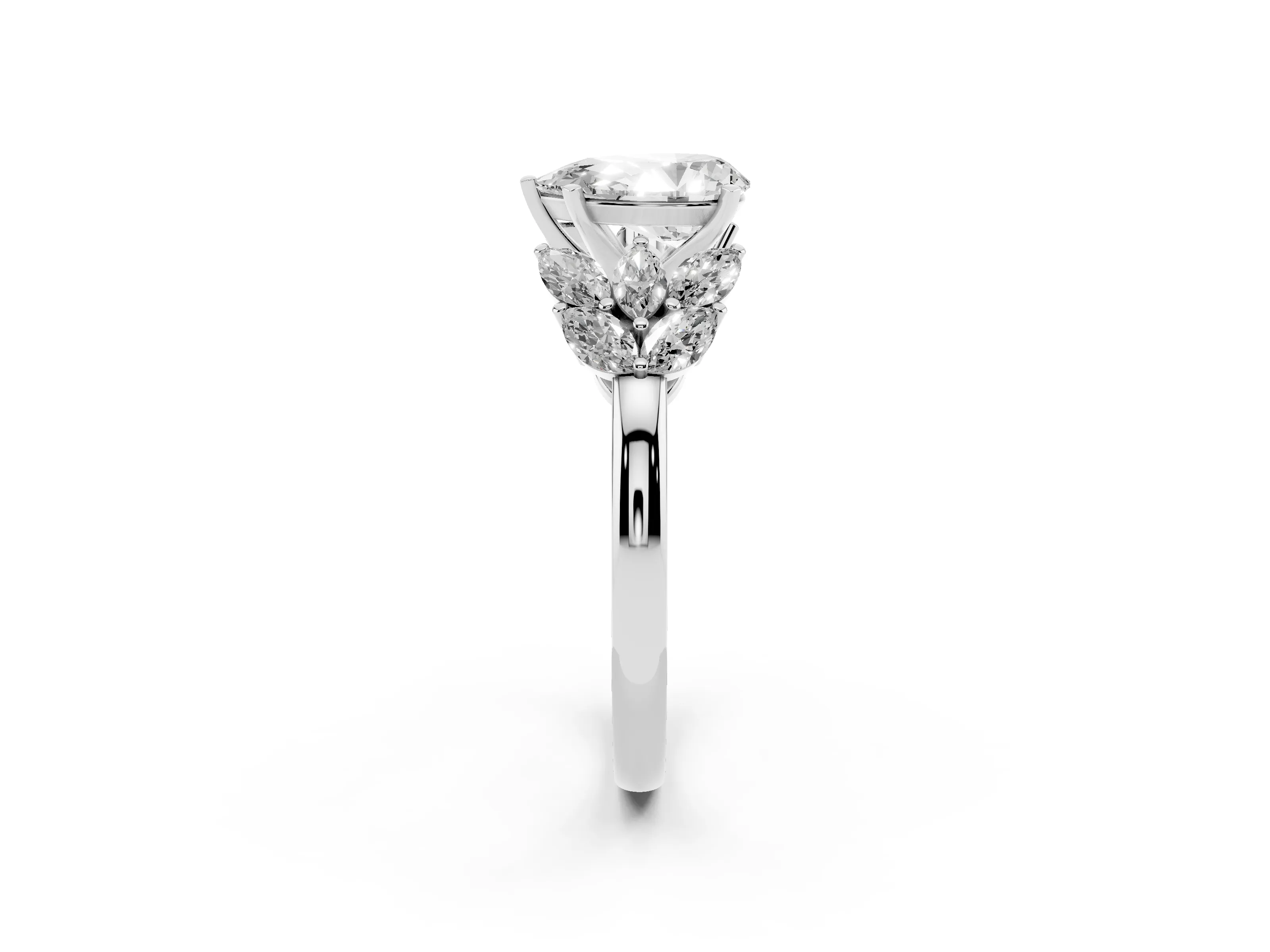 Pear Cut Diamond Cluster Leaf Design Ring Set in Platinum with Prong Setting