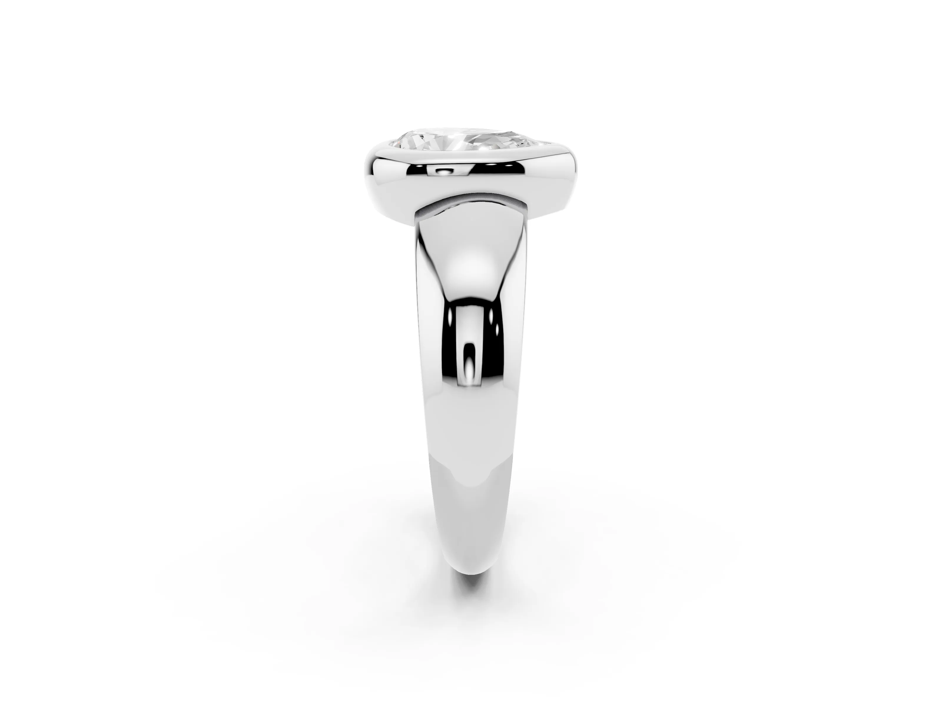 Bezel Set Pear Cut Diamond Solitaire Ring Set in Platinum with Wide Band