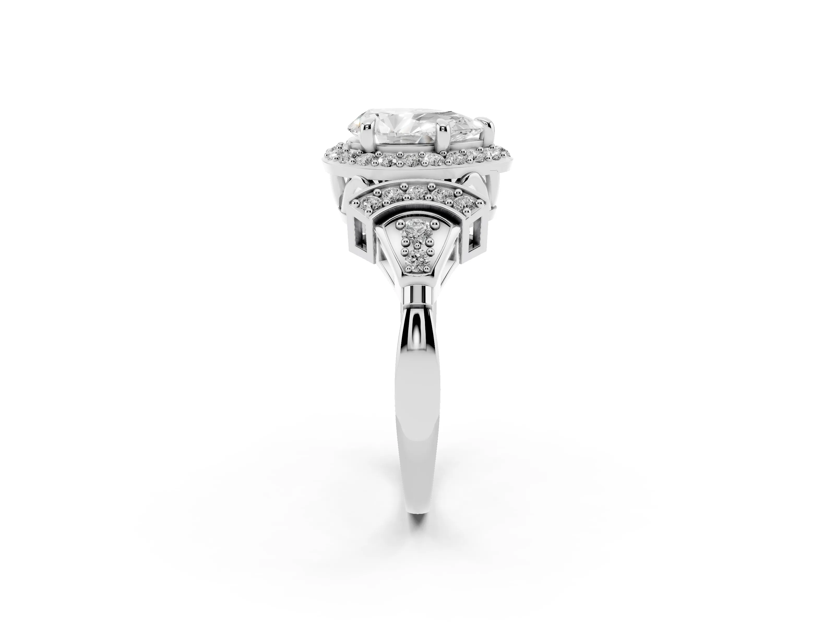 Pear Cut Diamond Halo Engagement Ring Set in Platinum with Accent Stone Split Shank