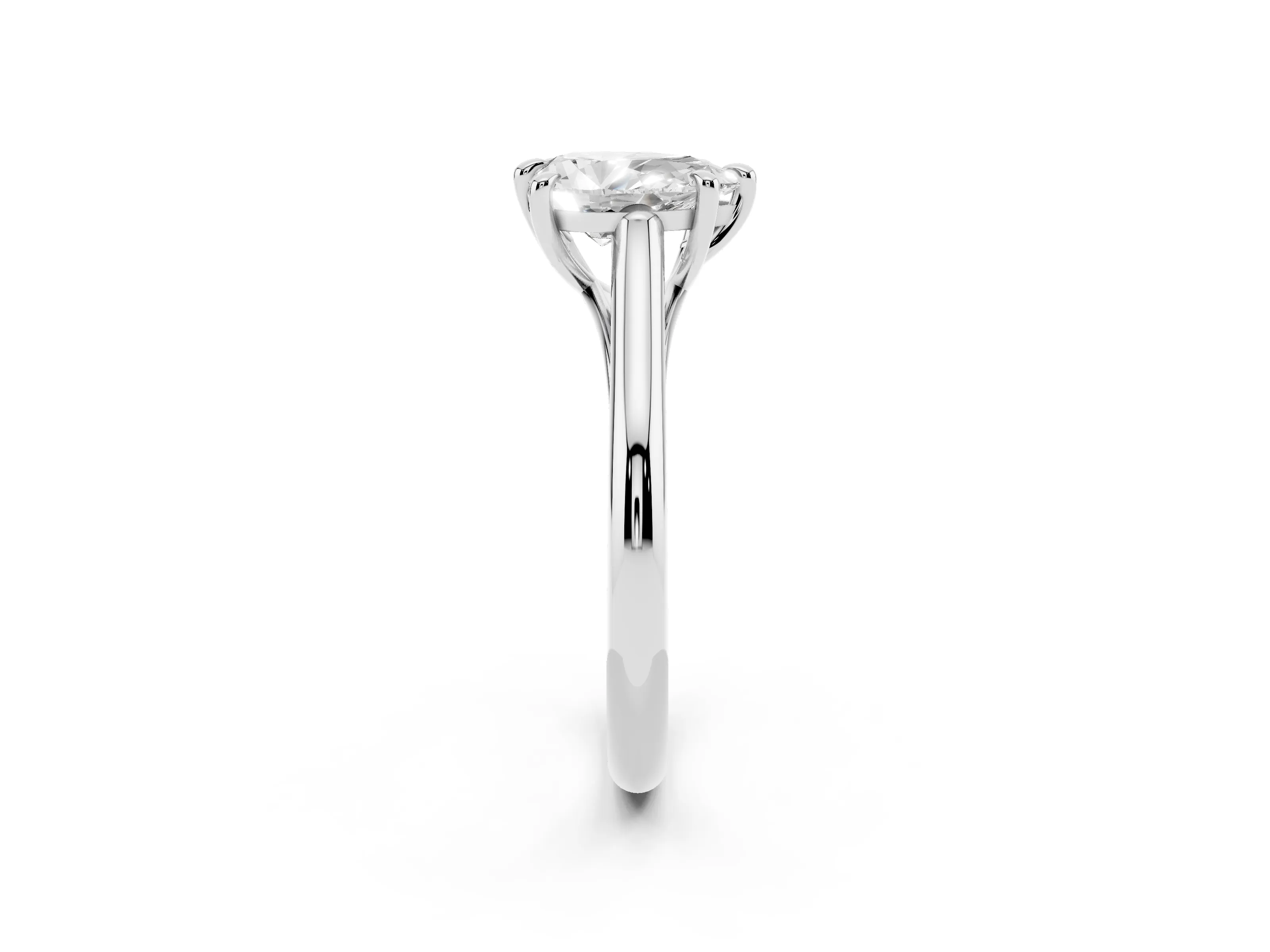 Pear Cut Diamond Solitaire Engagement Ring Set in White gold with Prong Setting and Plain Classic Band