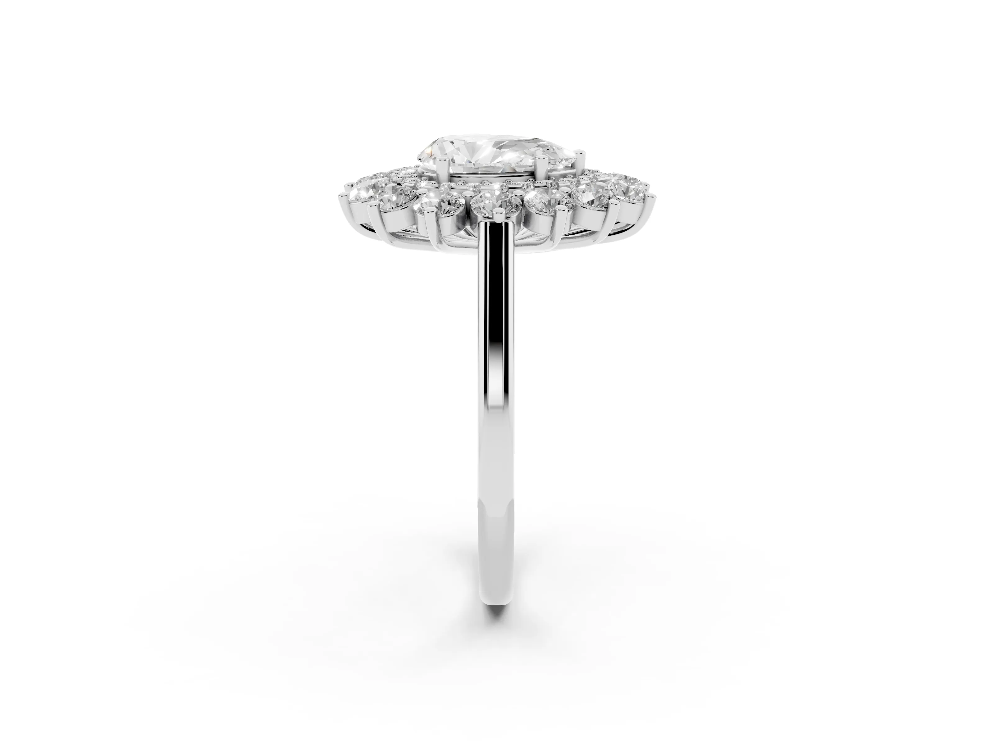 Pear Cut Diamond Floral Double Halo Ring Set in White gold with Round Petals