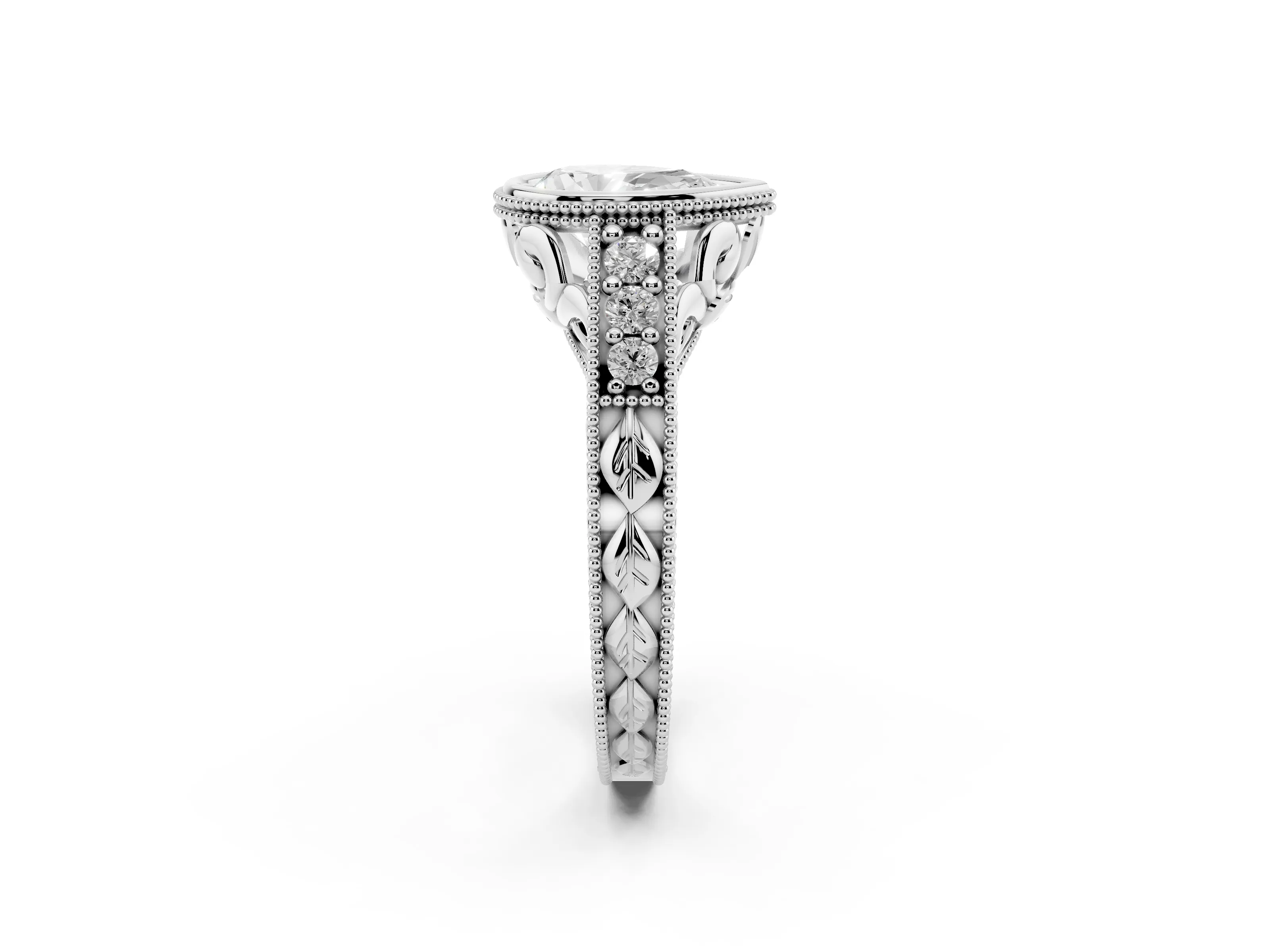 Bezel Set Pear Cut Diamond Milgrain Pavé Engagement Ring Set in Silver