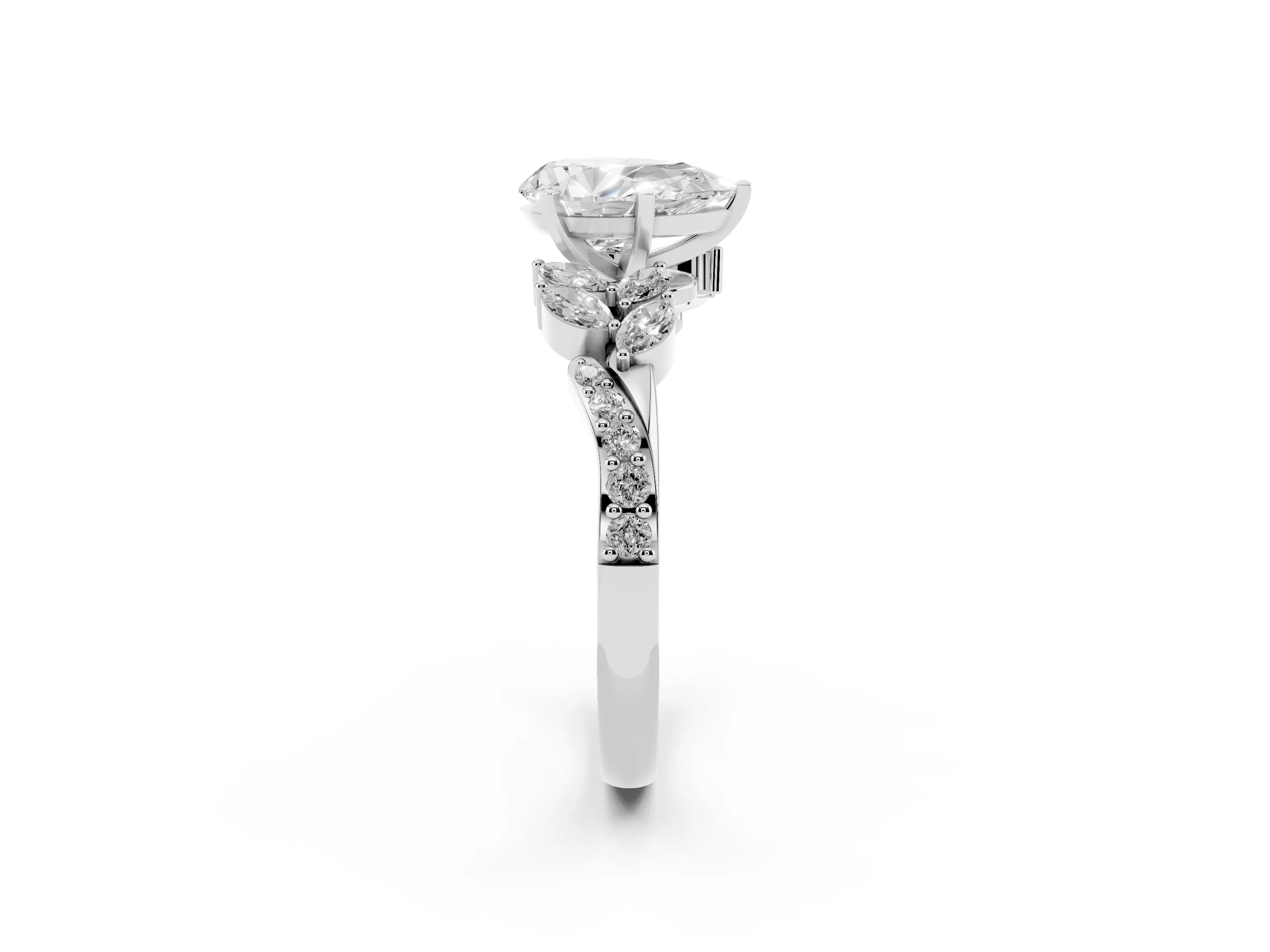 Pear Cut Diamond Solitaire Ring Set in Platinum with Marquise Twist Band and Prong Setting