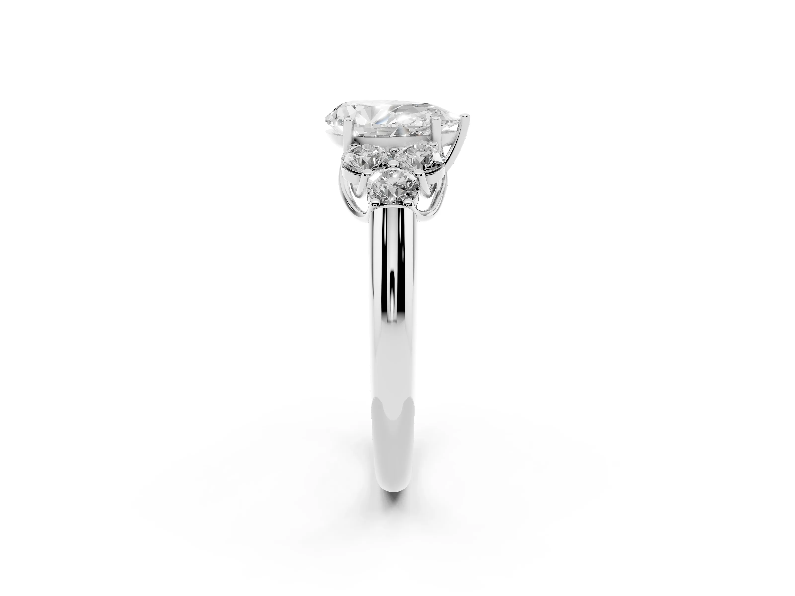 Pear Cut Diamond Cluster Ring Set in Platinum with Round Accent Stones and Prong Setting on a Plain Band