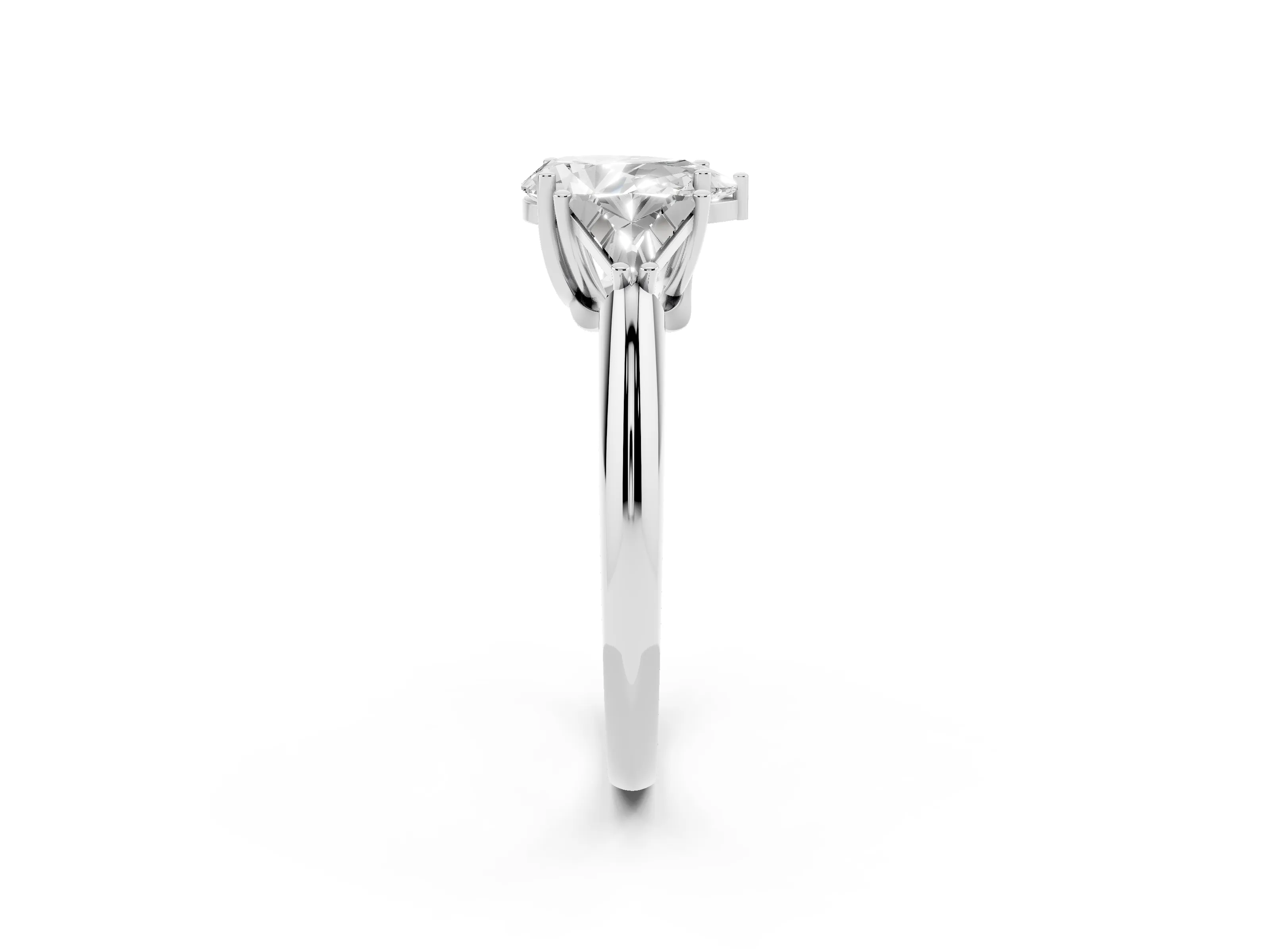 Pear Cut Diamond Three-Stone Engagement Ring Set in Silver with Trillion Side Stones