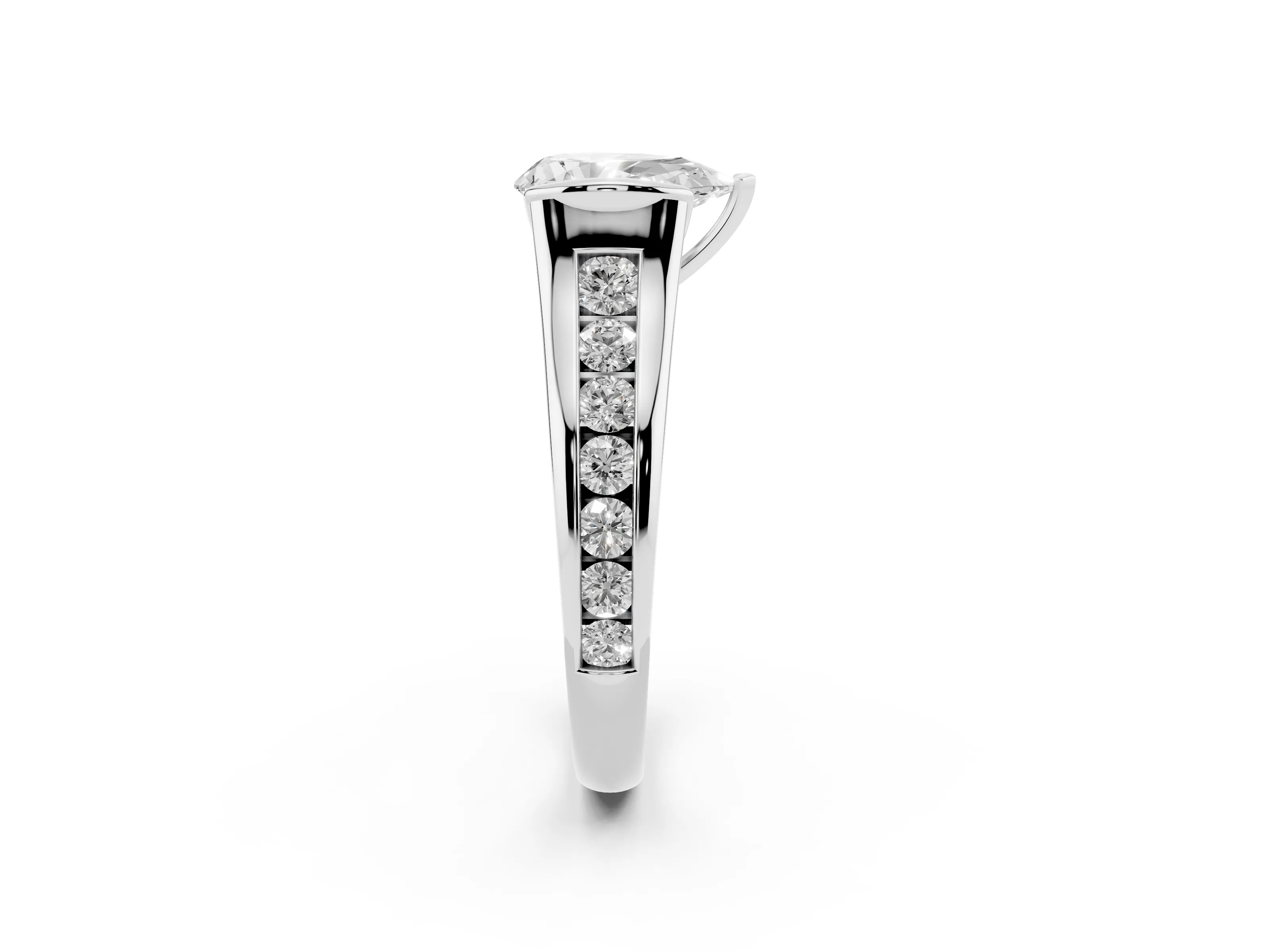 Pear Cut Diamond Bezel-Set Solitaire Ring Set in Silver with Channel-Set Band