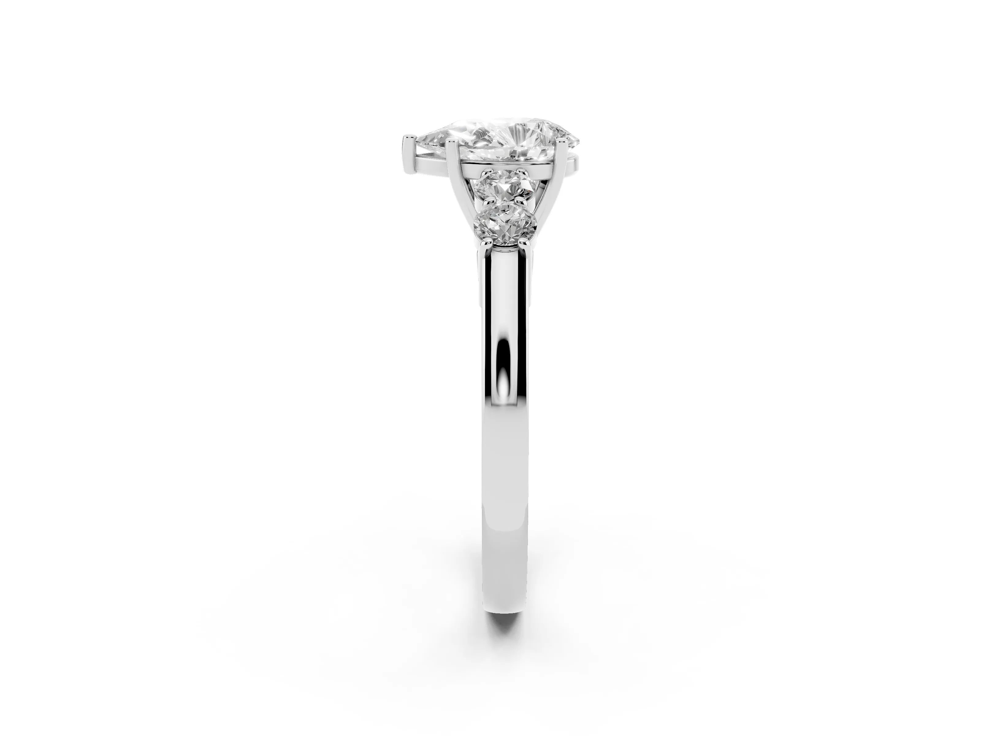 Pear Cut Diamond Five-Stone Prong Set Band Ring Set in White gold with Polished Band