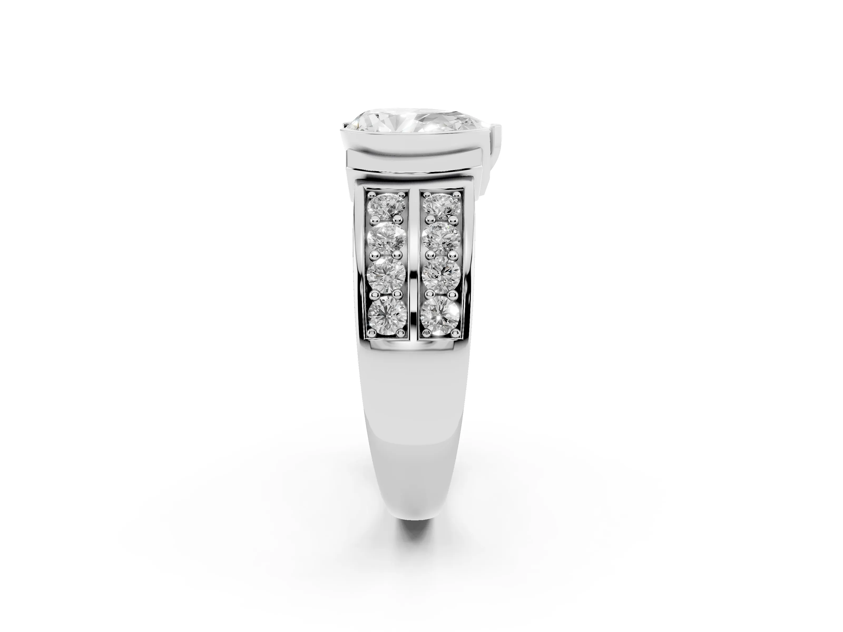 Pear Cut Diamond Wide Channel Set Band Ring Set in White gold with Bezel Setting