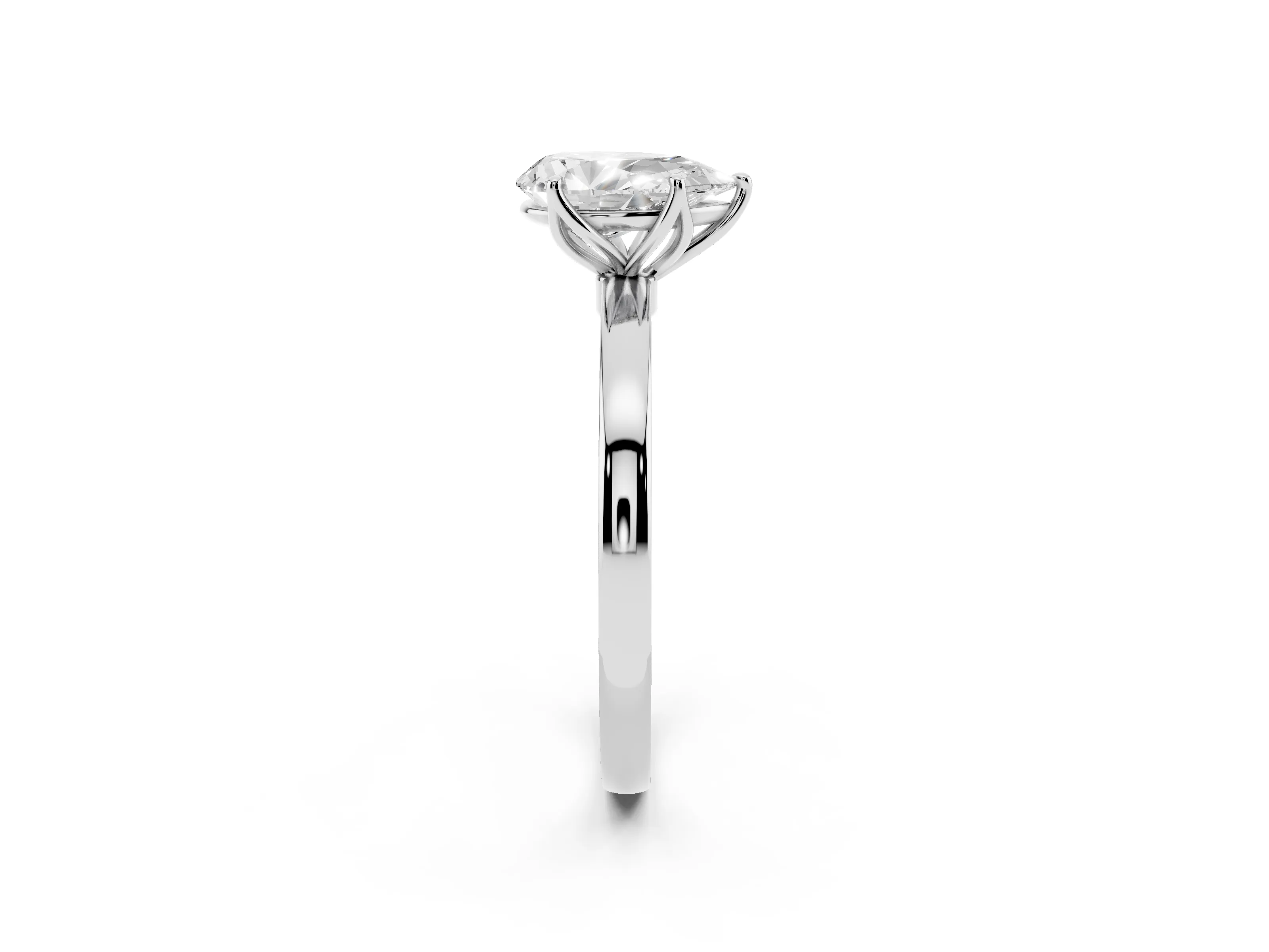 Pear Cut Diamond Solitaire Ring Set in Silver with Prong Setting and Thin Polished Band