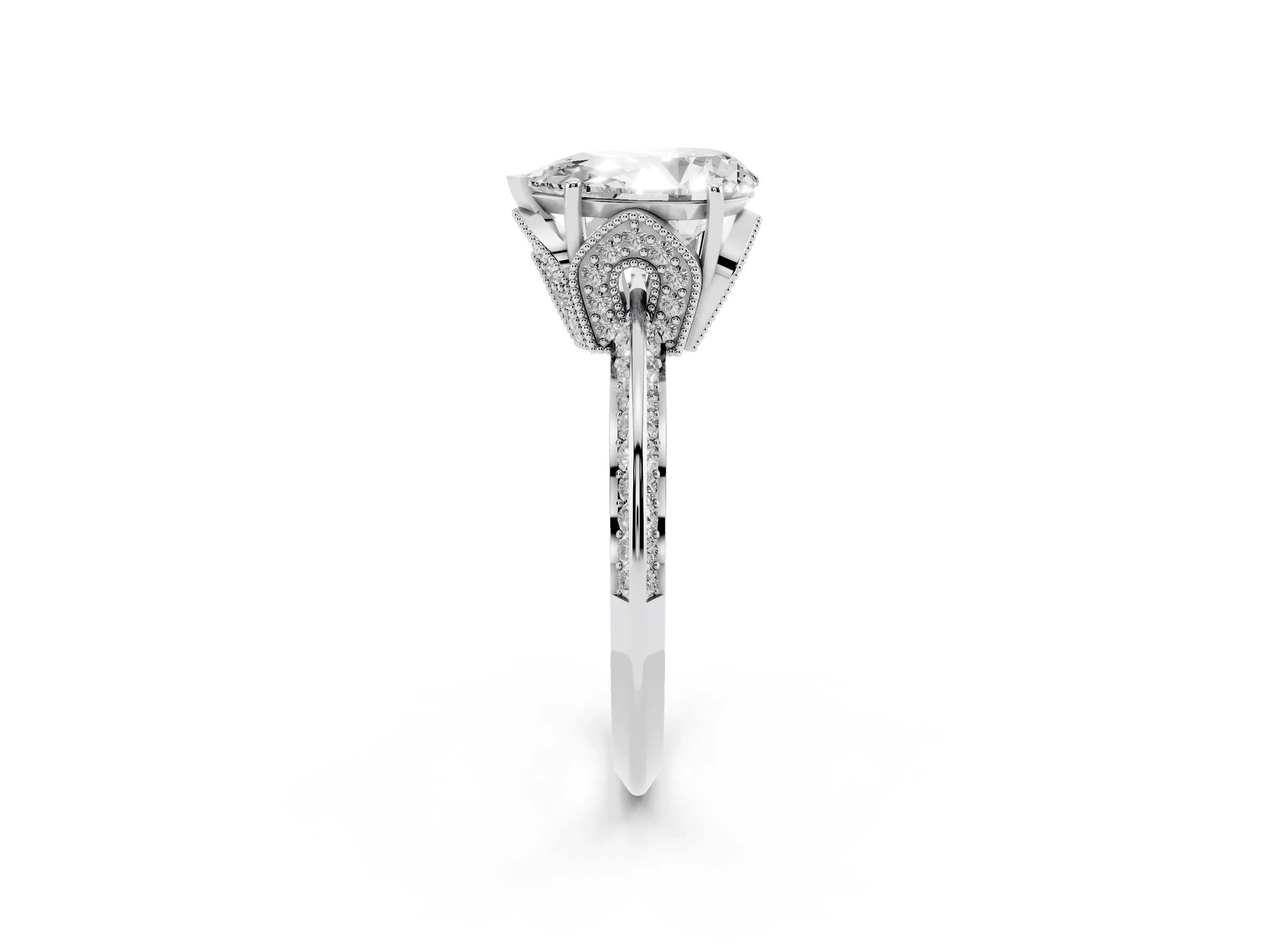 Pear Cut Diamond Solitaire Engagement Ring Set in Silver with Pavé Split Shank and Prong Setting