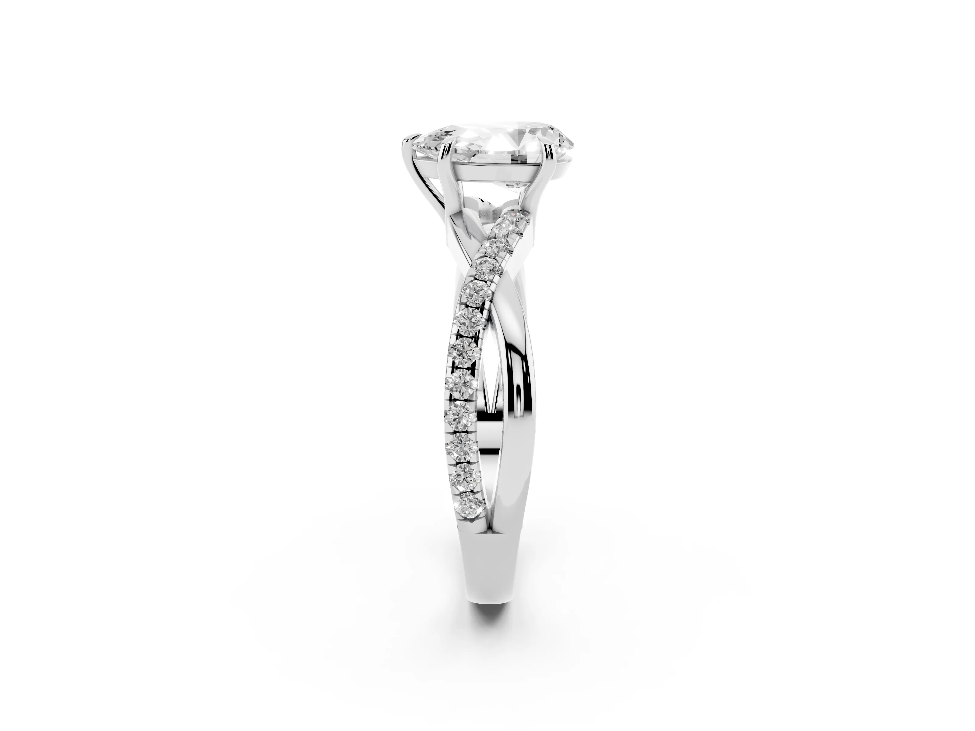 Pear Cut Diamond Twisted Pavé Band Ring Set in Silver with Prong Setting