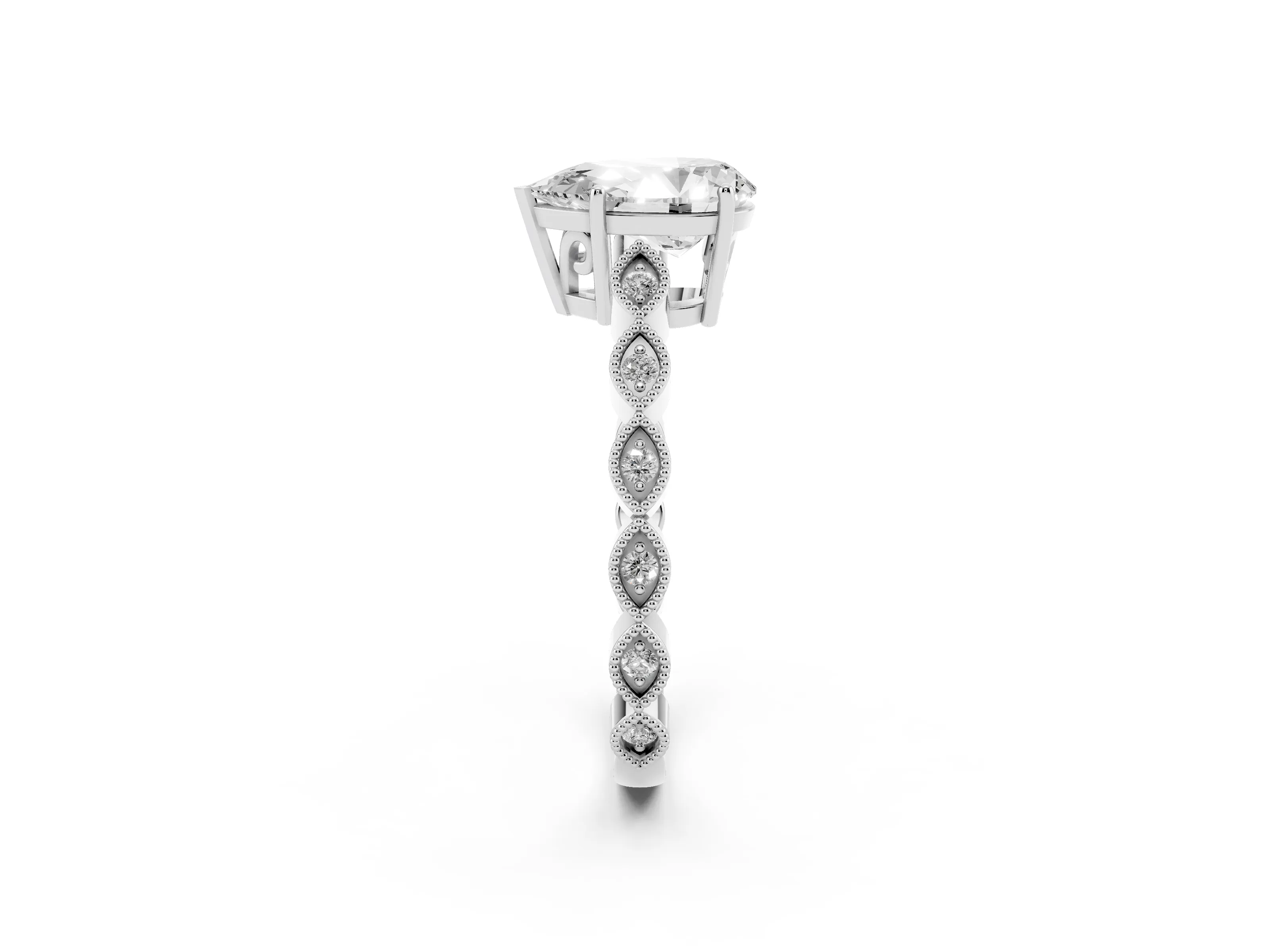 Pear Cut Diamond Solitaire Ring Set in Silver with Infinity Twist Pavé Band