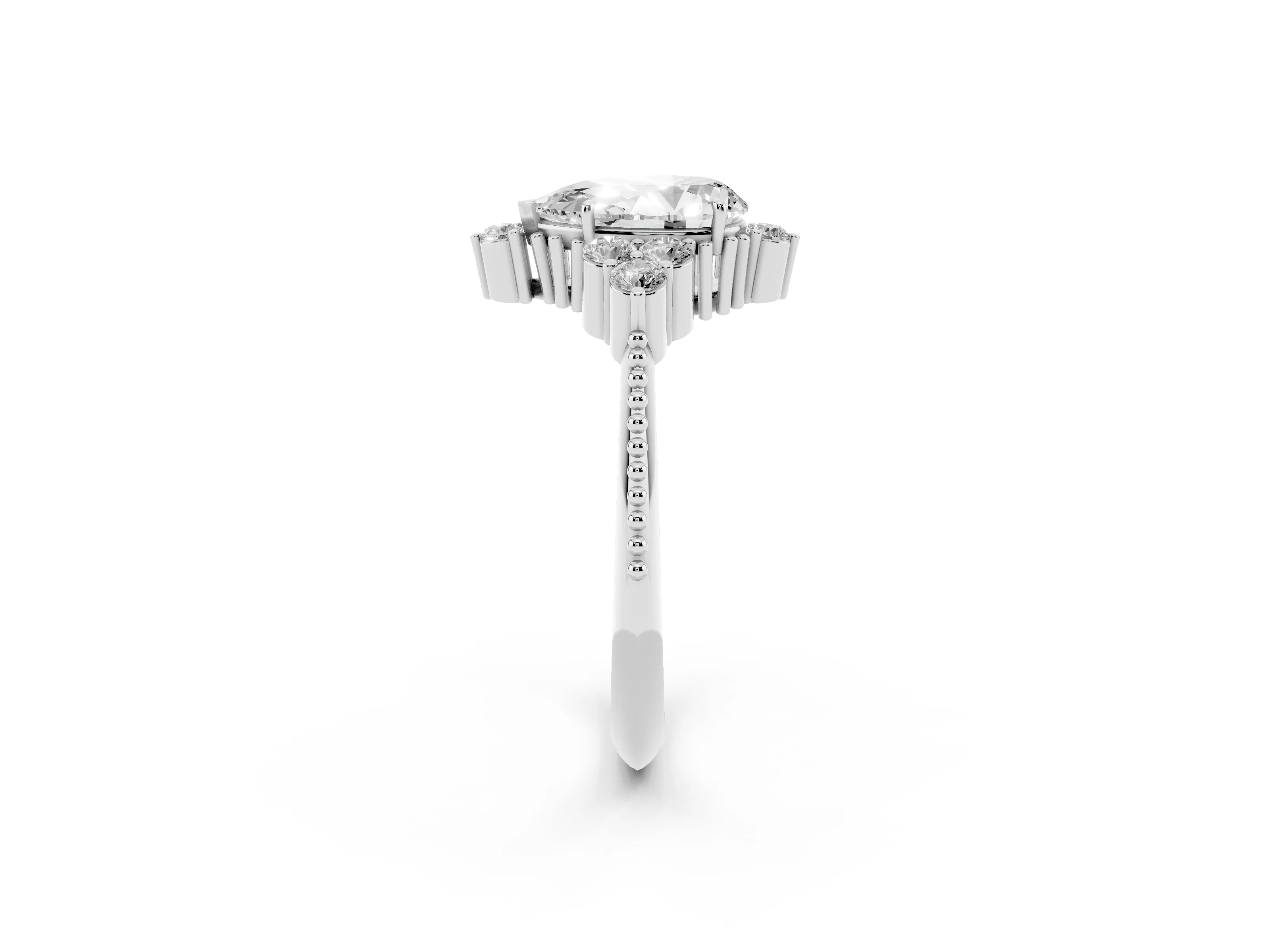 Pear Cut Diamond Cluster Ring Set in White gold with Beaded Band