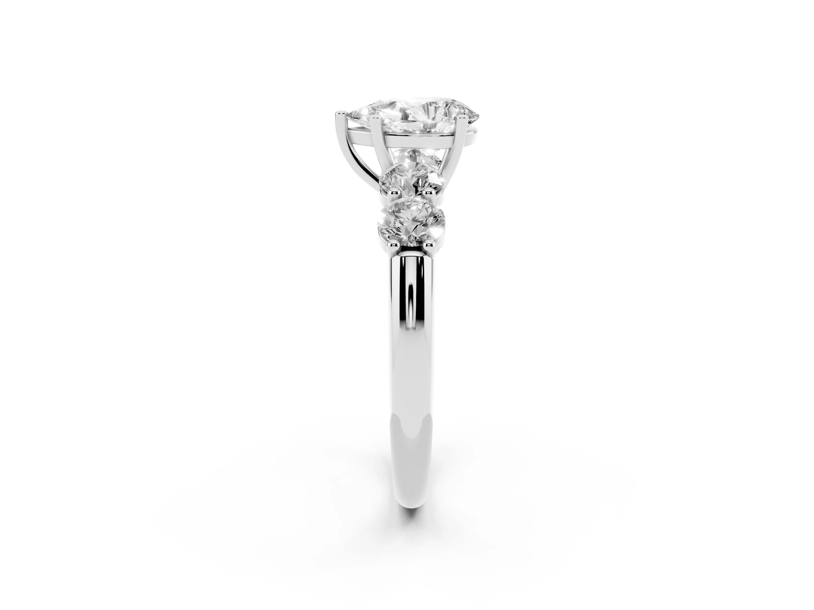 Pear Cut Diamond Five-Stone Prong Set Ring Set in Silver with Classic Band