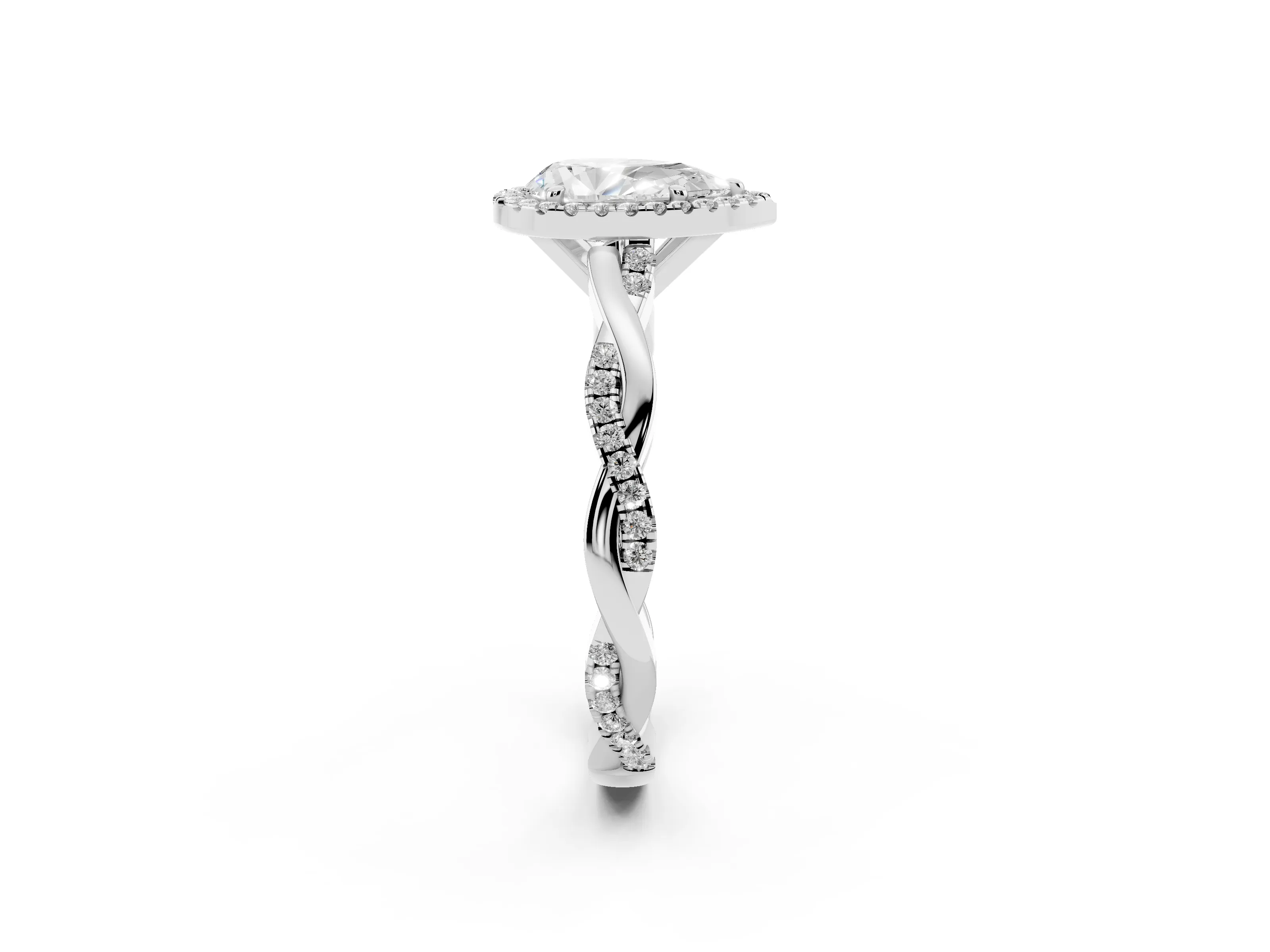 Pear Cut Diamond Halo Twisted Band Ring Set in Platinum with Prong Setting