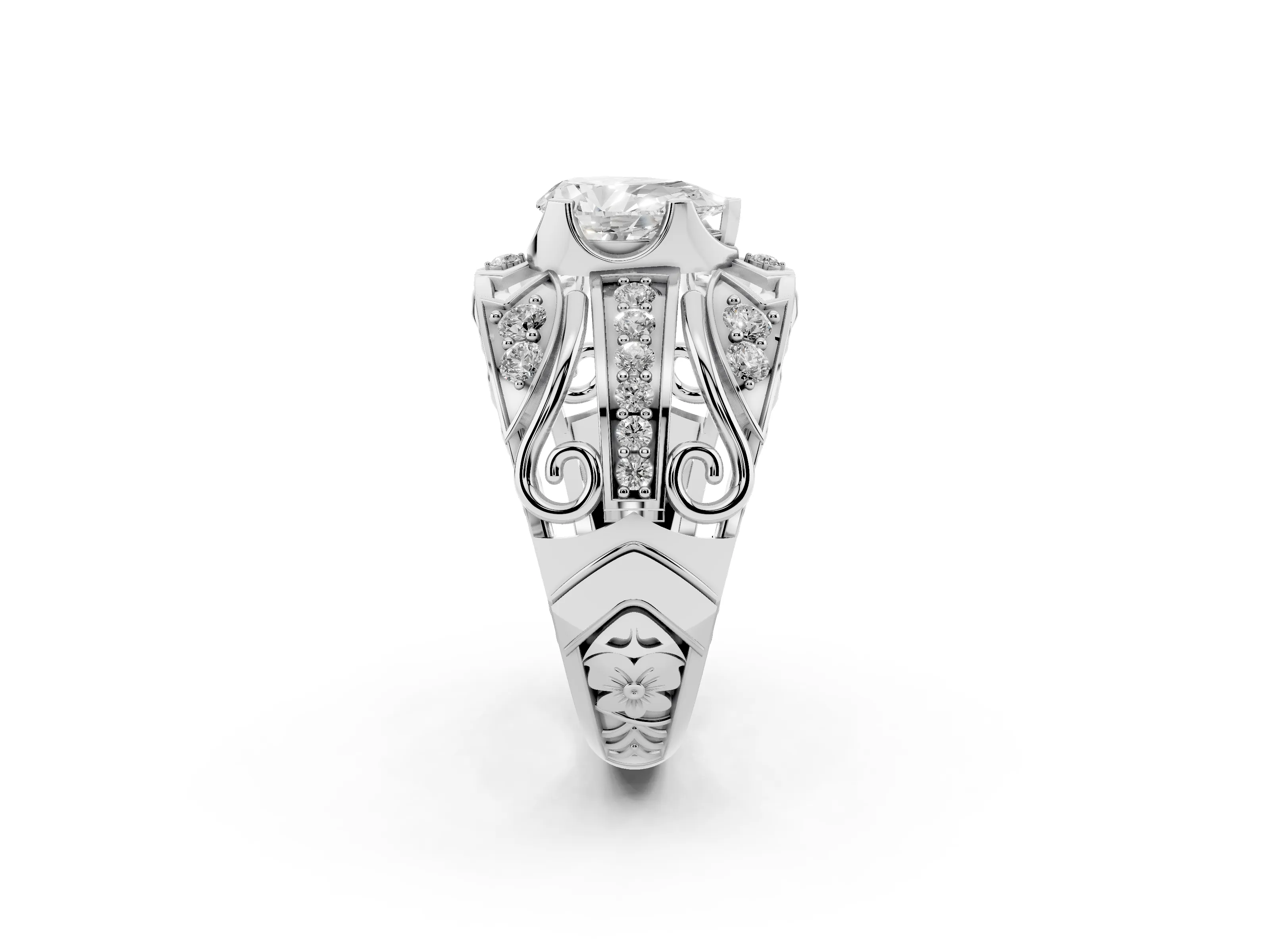 Pear Cut Diamond Art Deco Ring Set in Platinum with Pavé Split Shank