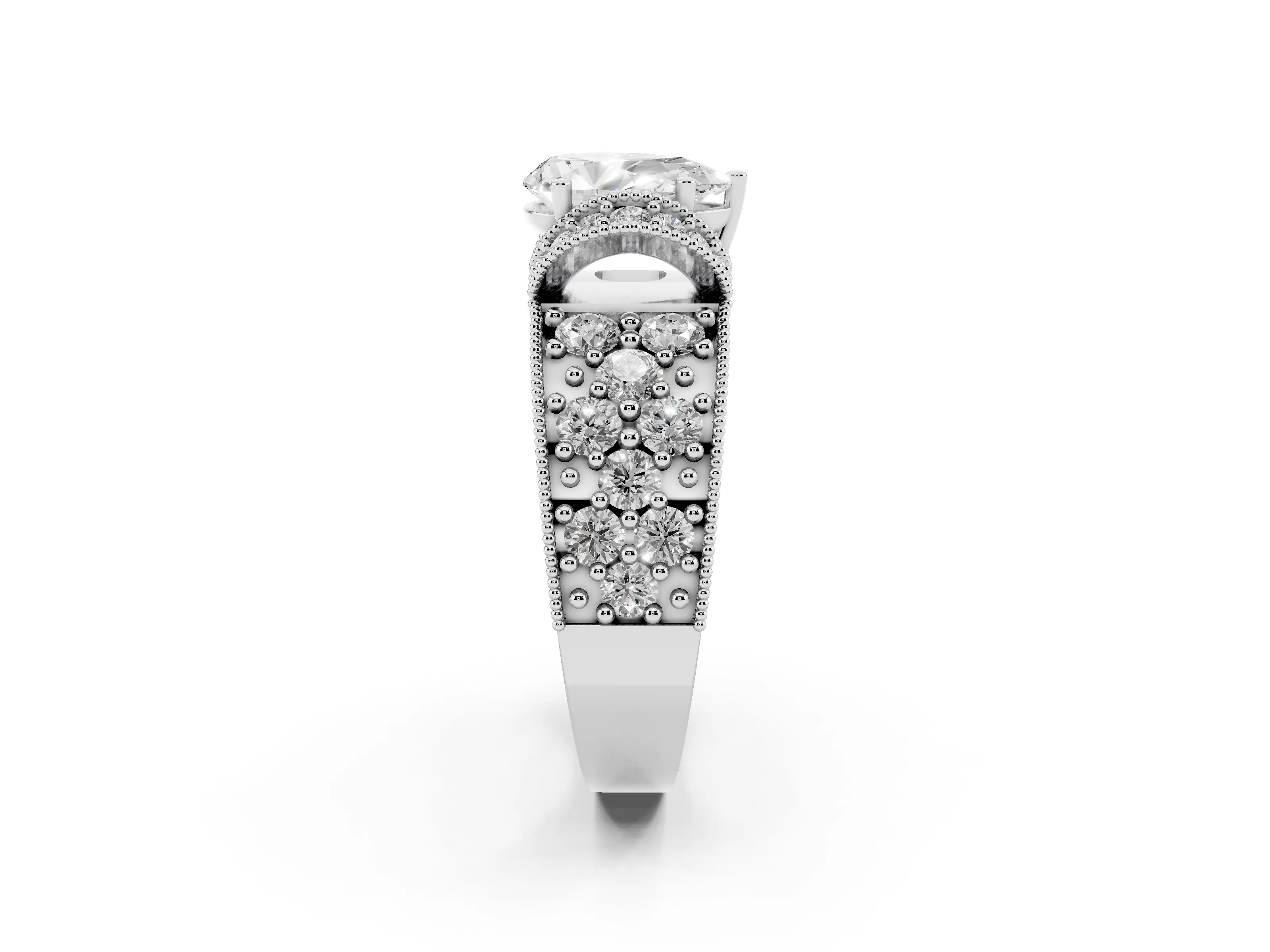 Pear Cut Diamond Milgrain Halo Pavé Engagement Ring Set in Platinum with Prong Setting