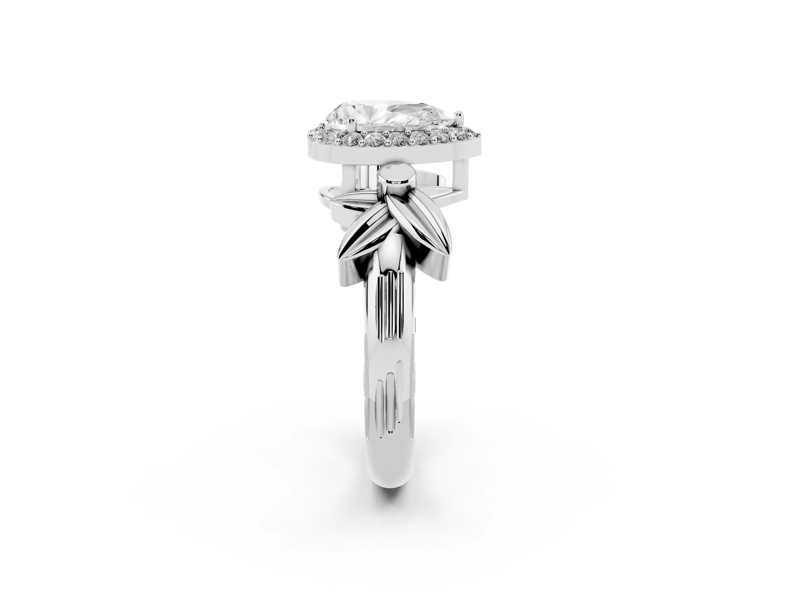 Pear Cut Diamond Halo Floral Band Ring Set in Silver with Prong Setting