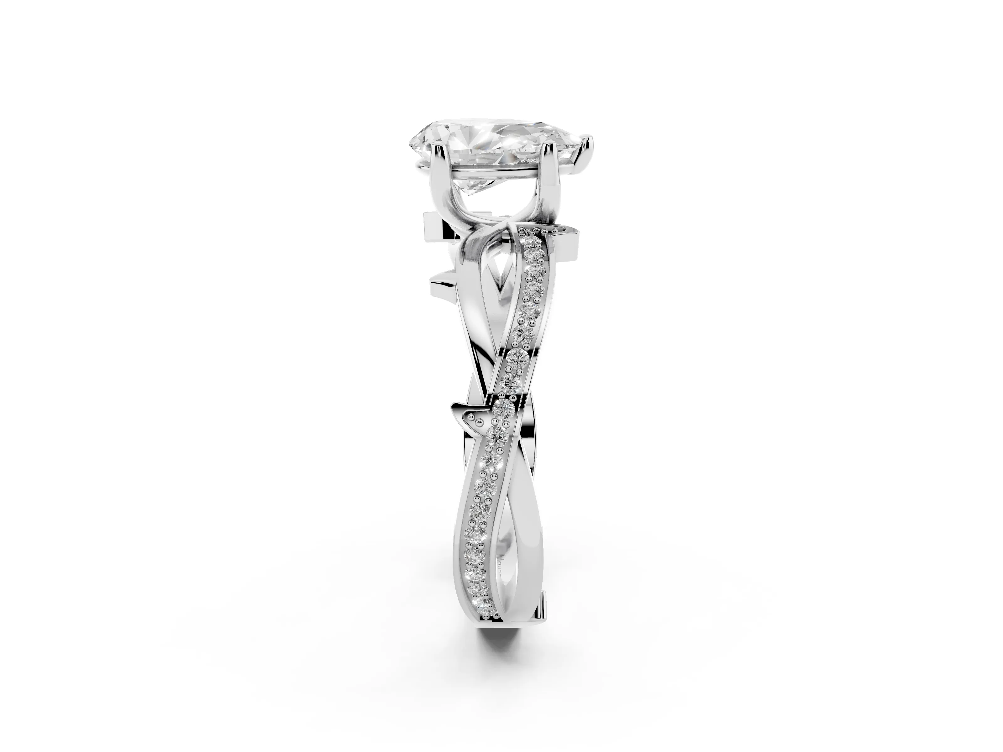 Pear Cut Diamond Pavé Twist Band Solitaire Ring Set in Platinum with Prong Setting