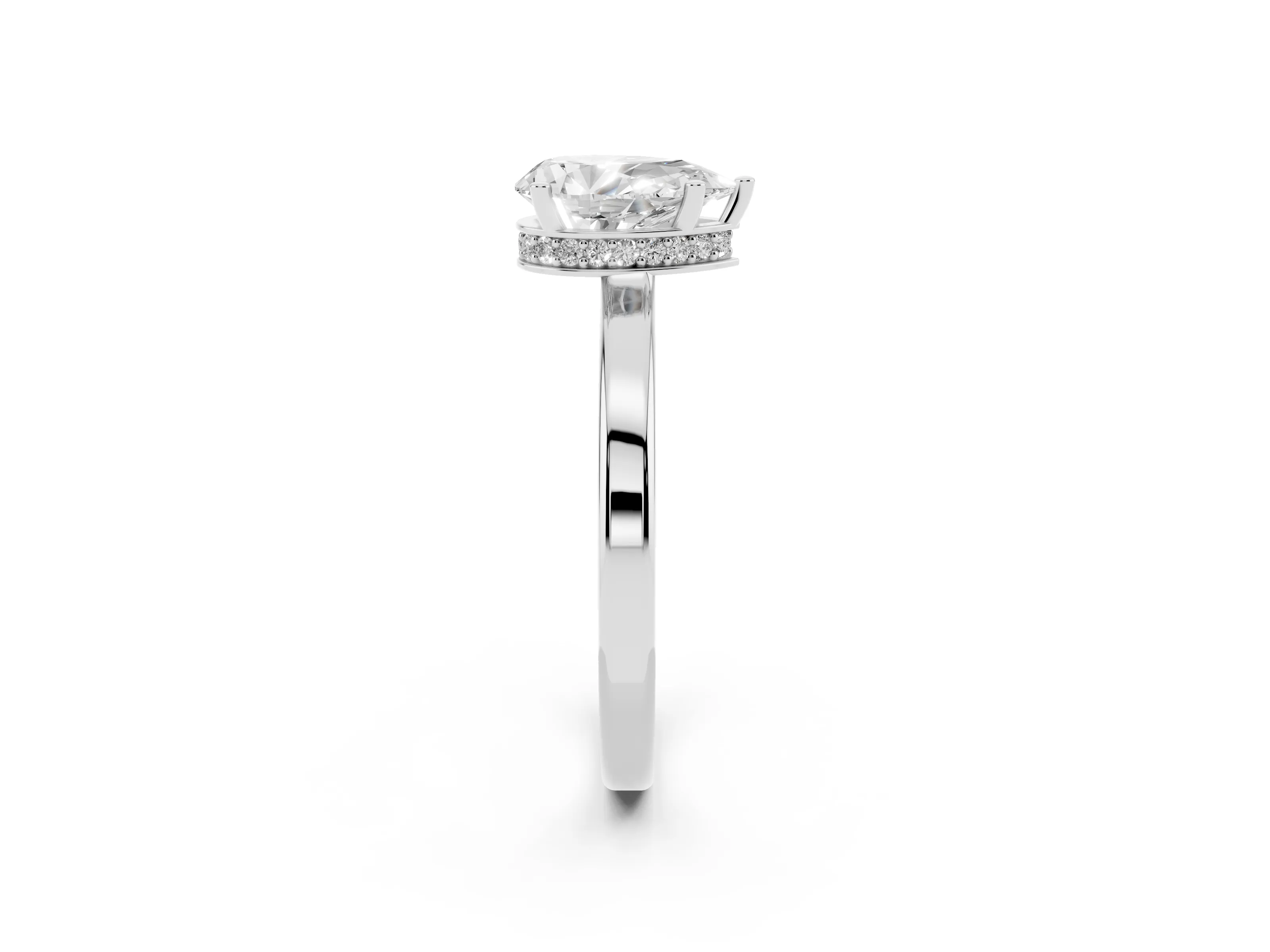 Pear Cut Diamond Solitaire Engagement Ring Set in Platinum with Prong Setting on a Plain Band