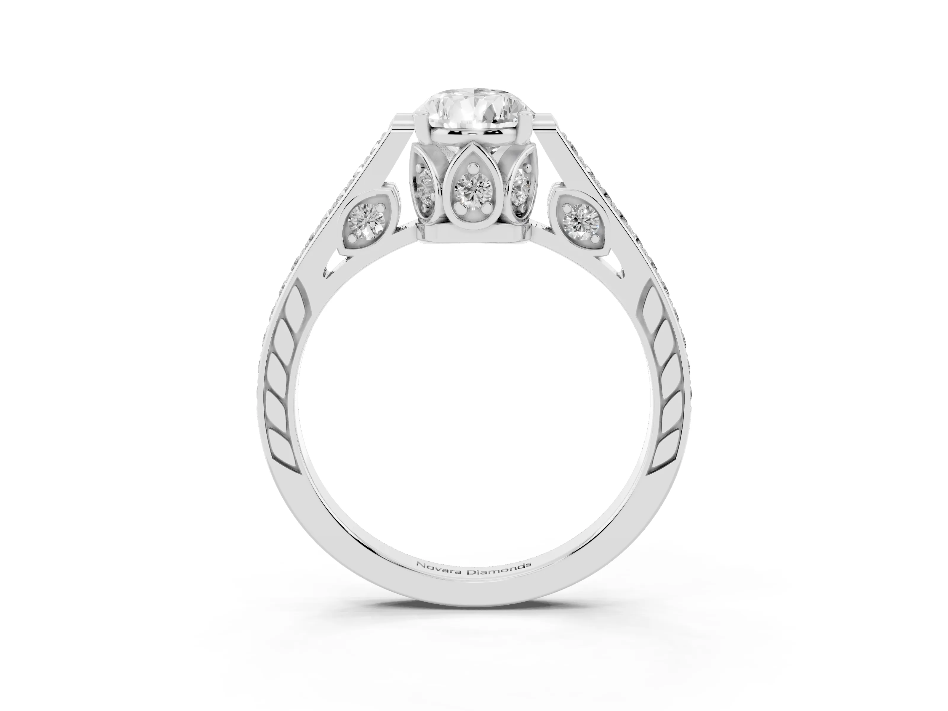 Pear Cut Diamond Cathedral Pavé Engagement Ring Set in Platinum with Prong Setting