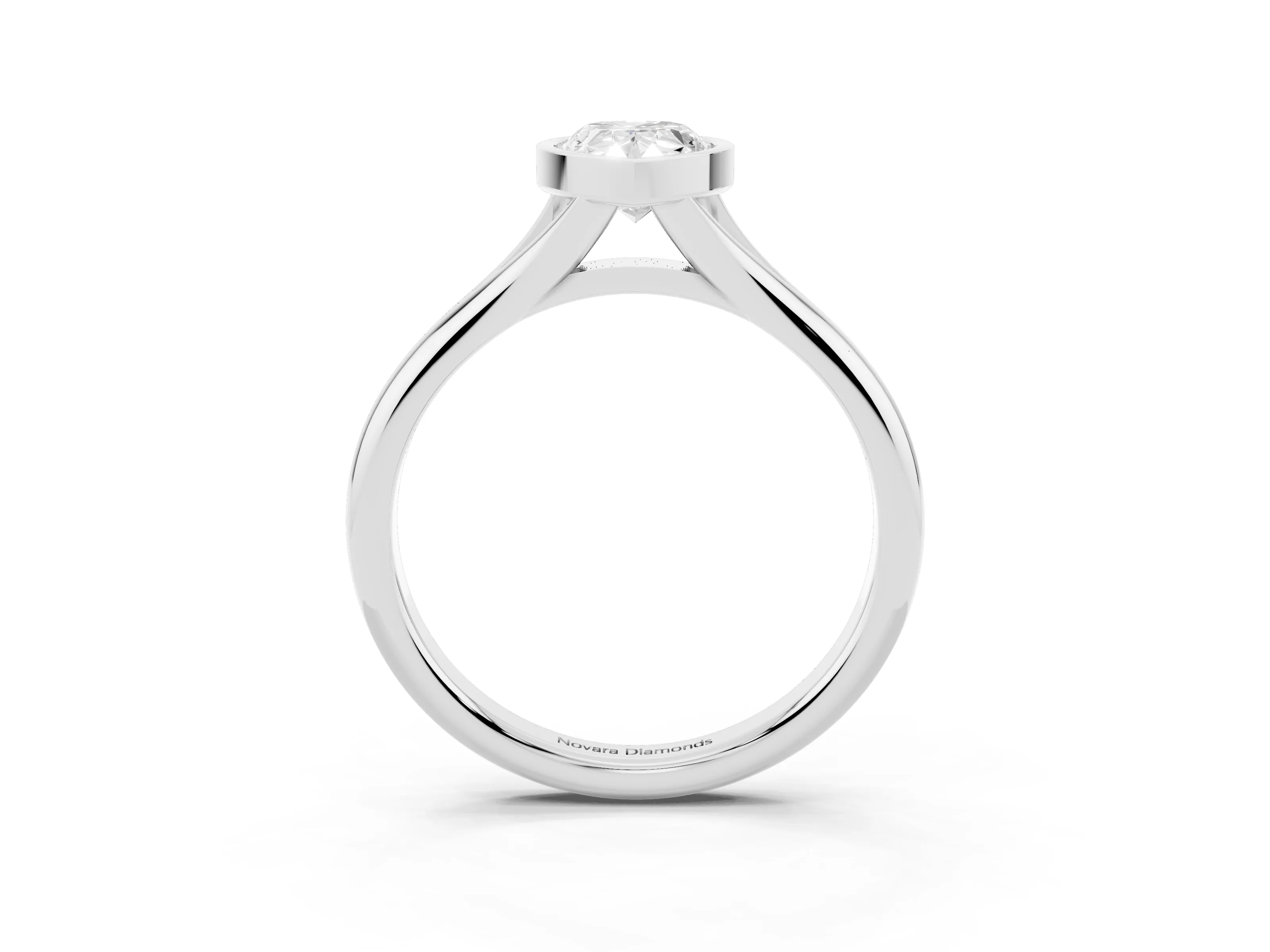 Bezel Set Pear Cut Diamond Solitaire Ring Set in Platinum with Smooth Band