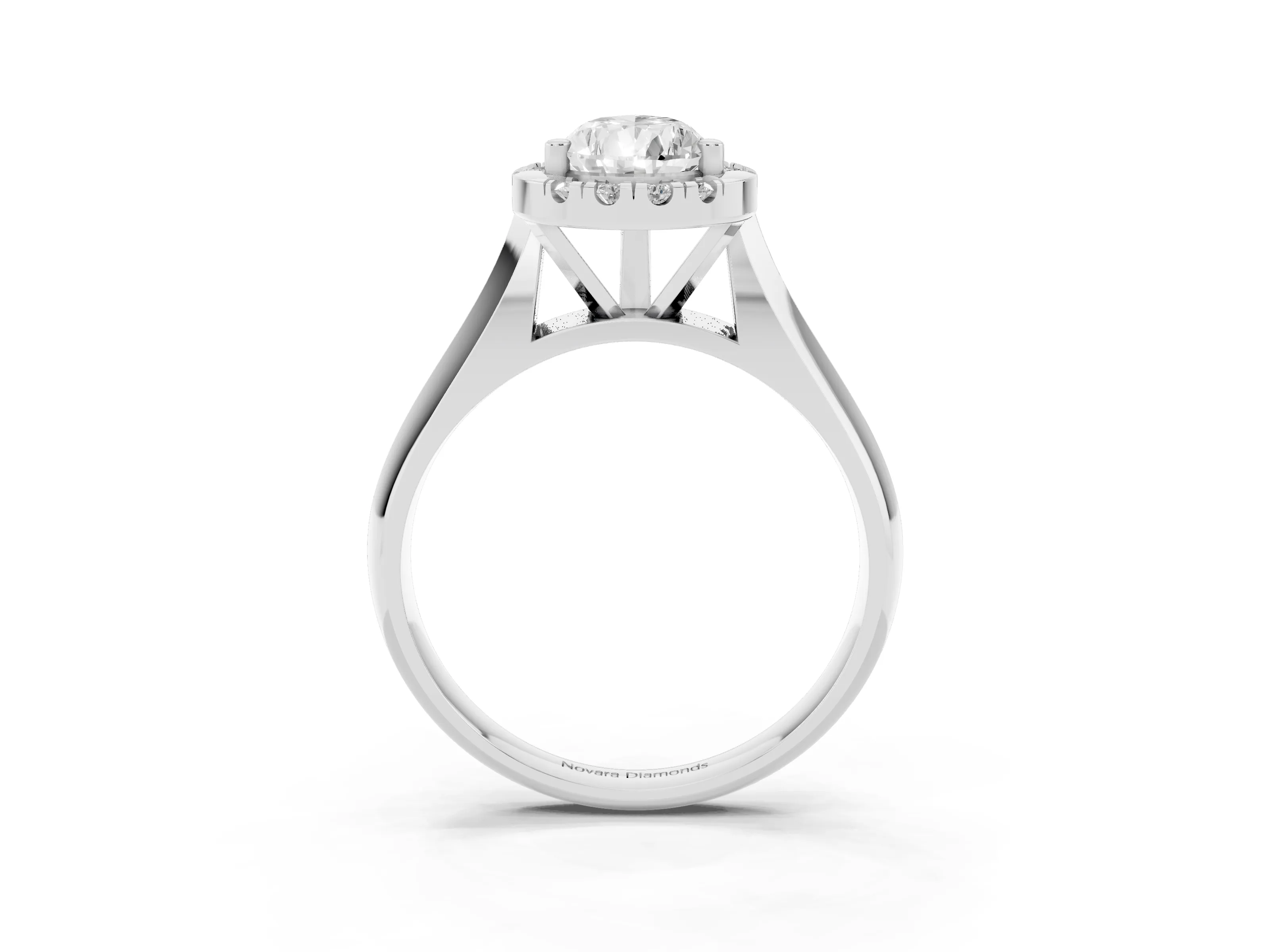 Pear Cut Diamond Halo Solitaire Engagement Ring Set in Platinum with Square Band and Prong Setting