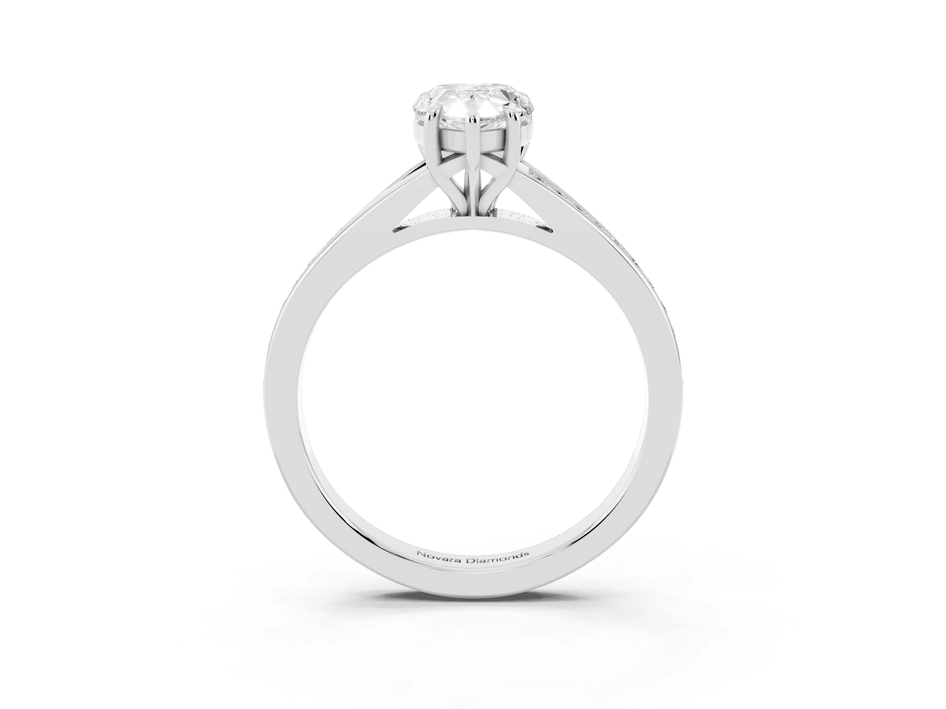 Pear Cut Diamond Solitaire Ring Set in Platinum with Pavé Accent Band and Classic Prong Setting