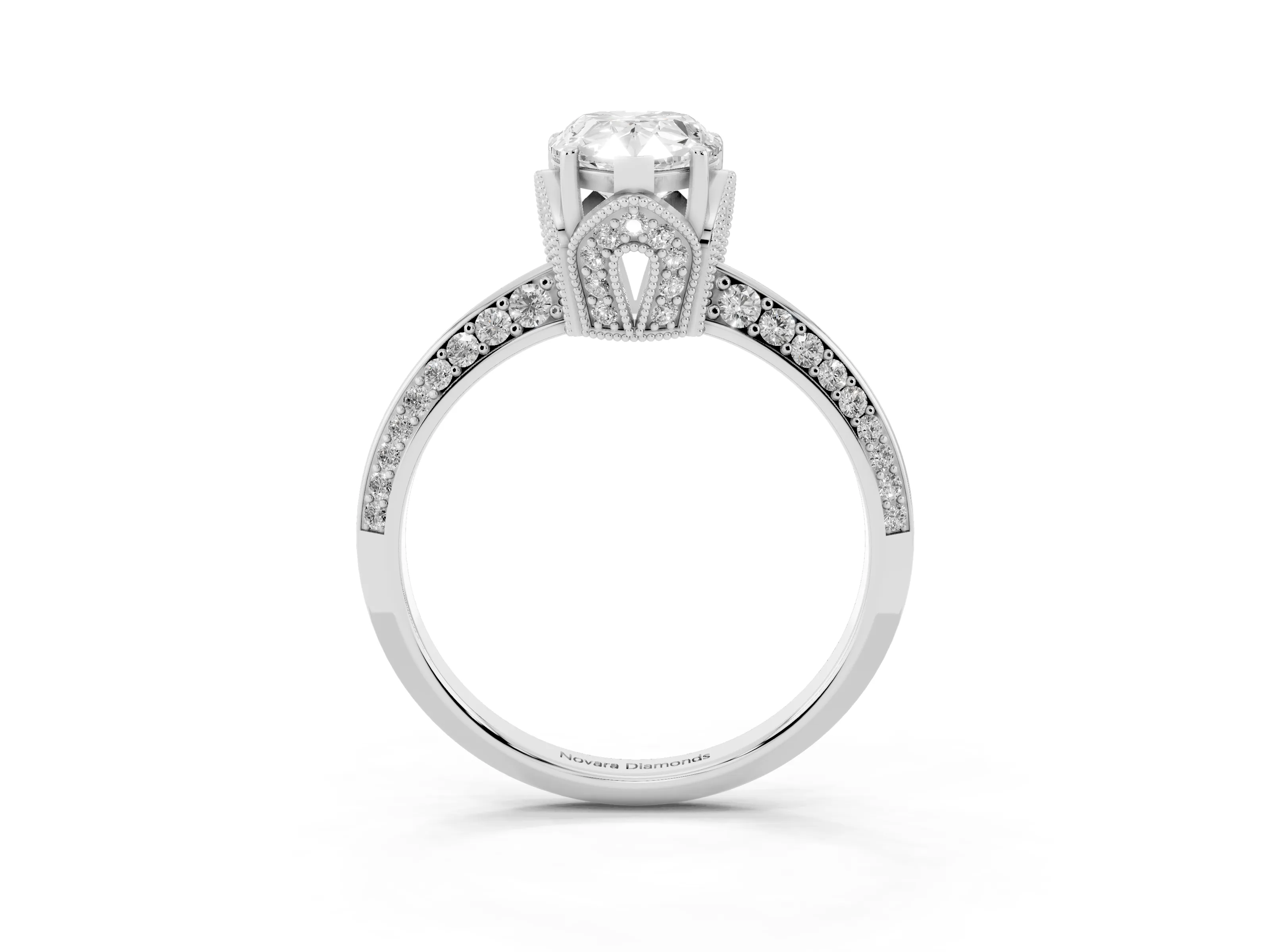 Pear Cut Diamond Solitaire Engagement Ring Set in Silver with Pavé Split Shank and Prong Setting