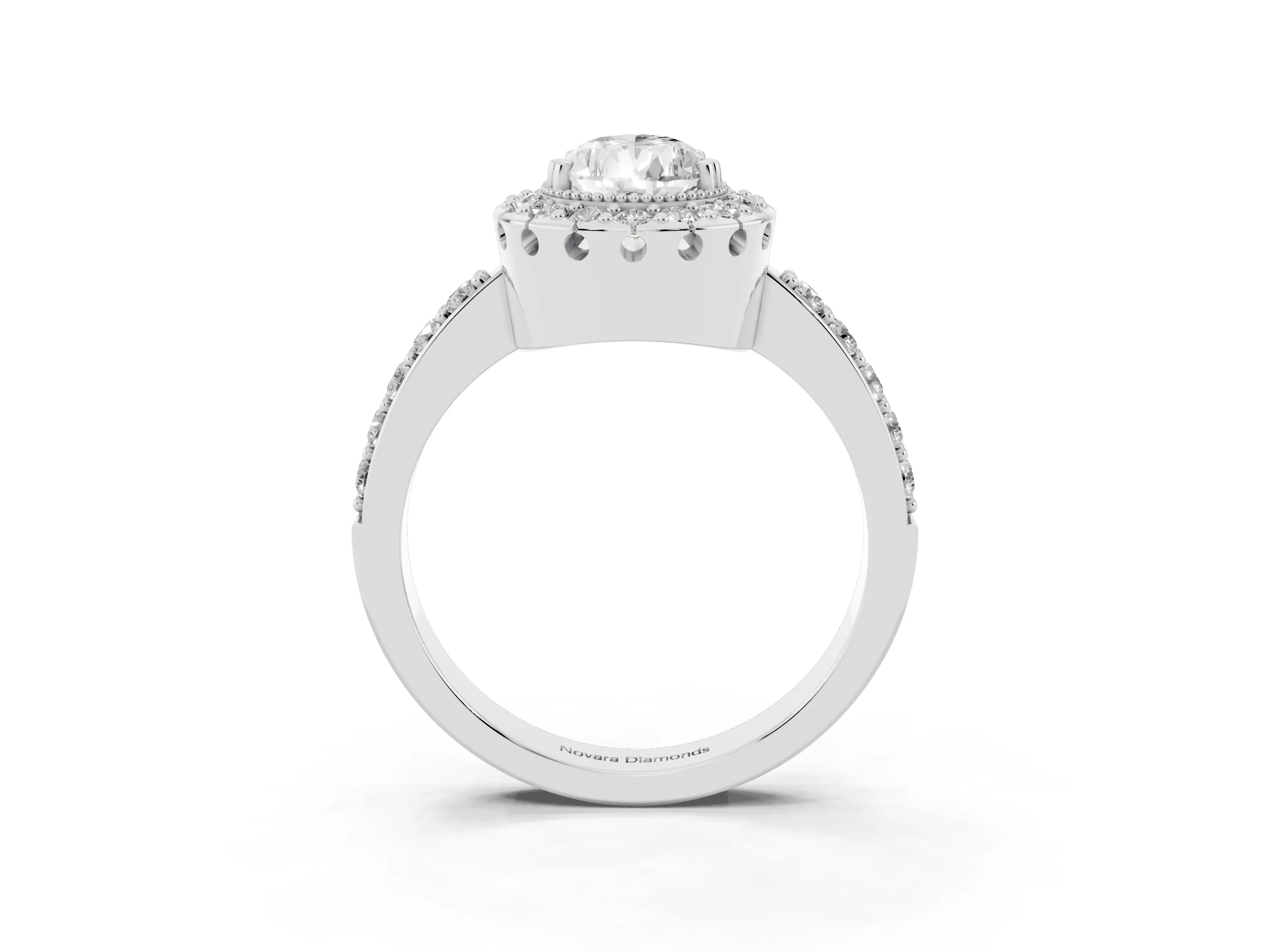 Pear Cut Diamond Halo Ring Set in Platinum with Pavé Shank and Prong Setting