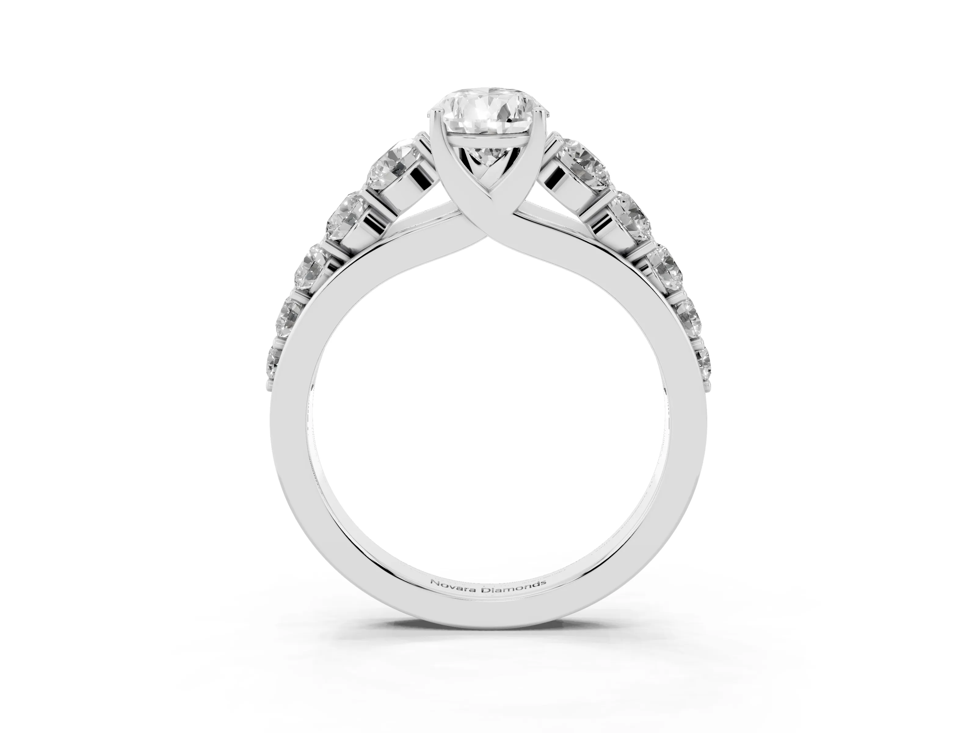 Pear Cut Diamond Solitaire Ring Set in White gold with Pavé-Set Band and Prong Setting
