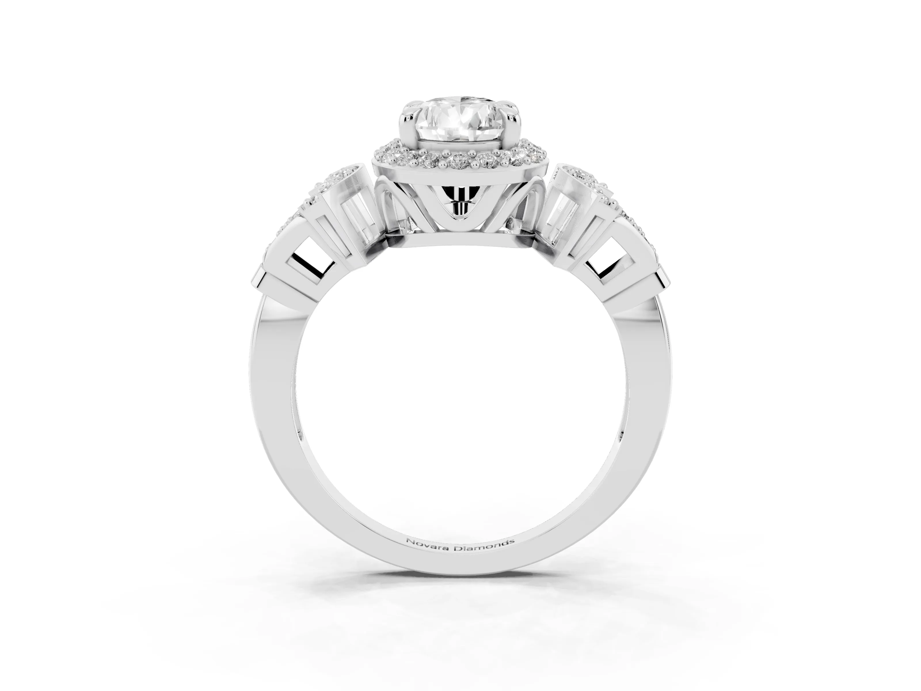 Pear Cut Diamond Halo Engagement Ring Set in Platinum with Accent Stone Split Shank