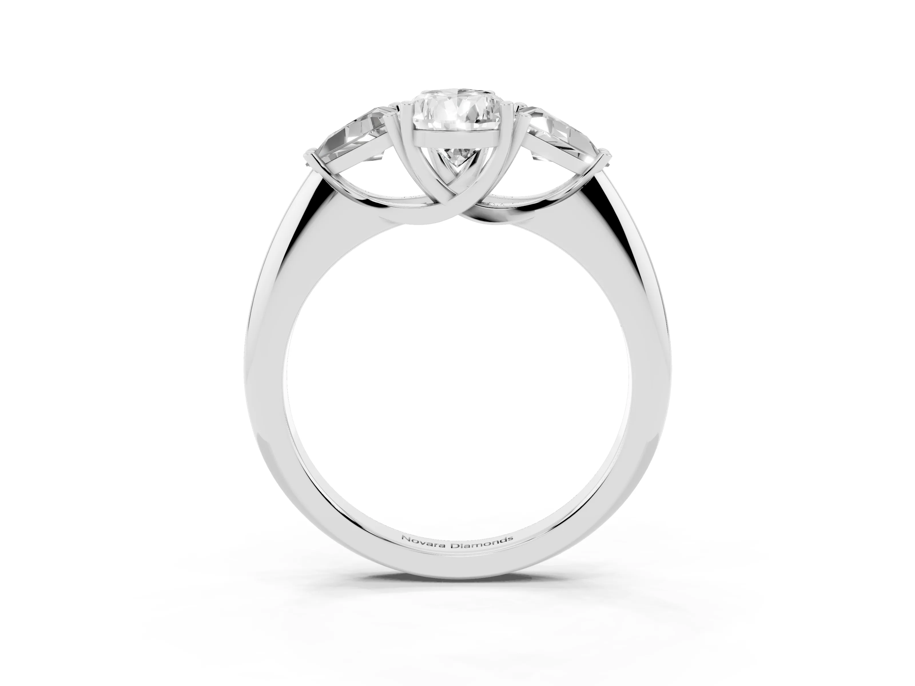 Pear Cut Diamond Three-Stone Engagement Ring Set in Silver with Trillion Side Stones